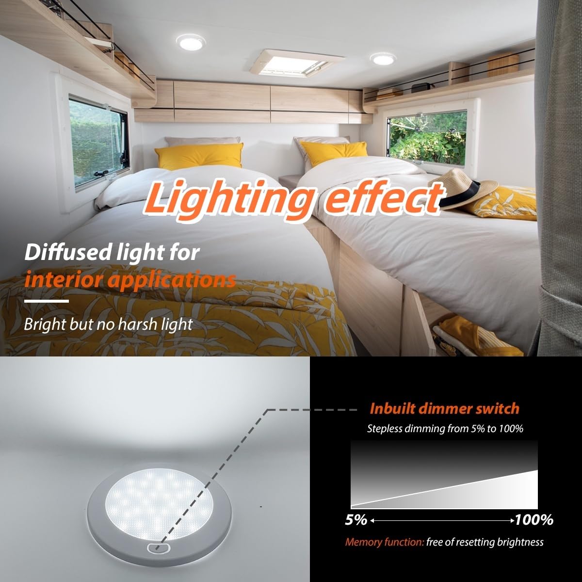 Dream Lighting RV 12V Ceiling Light Fixture with Dimmer, 5" Cool White, Milky Lens, Manmade Material