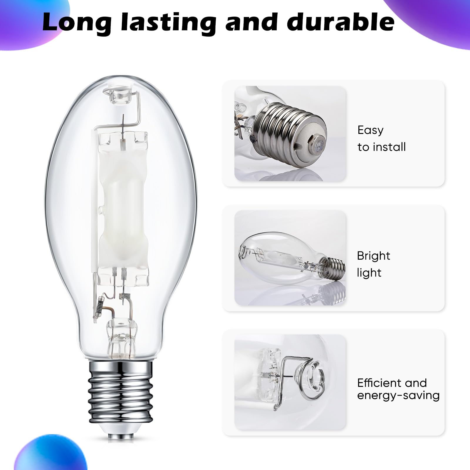 Rossesay 1 Pc 175 Watt Lighting Metal Halide Lamp Mh400/U/Mog 36000 Lumen 4000K Outdoor Light Bulb 12, 000 Hour Span Life Mogul
