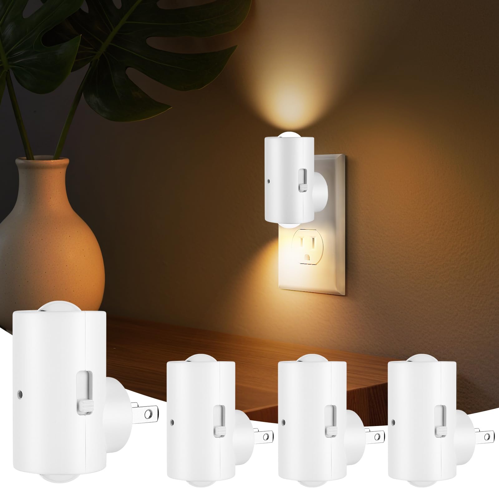 BMXKPO Dimmable LED Night Lights Plug into Wall, Rotatable Plug-in Night Light, Dusk to Dawn Sensor, Adjustable Brightness 0-200