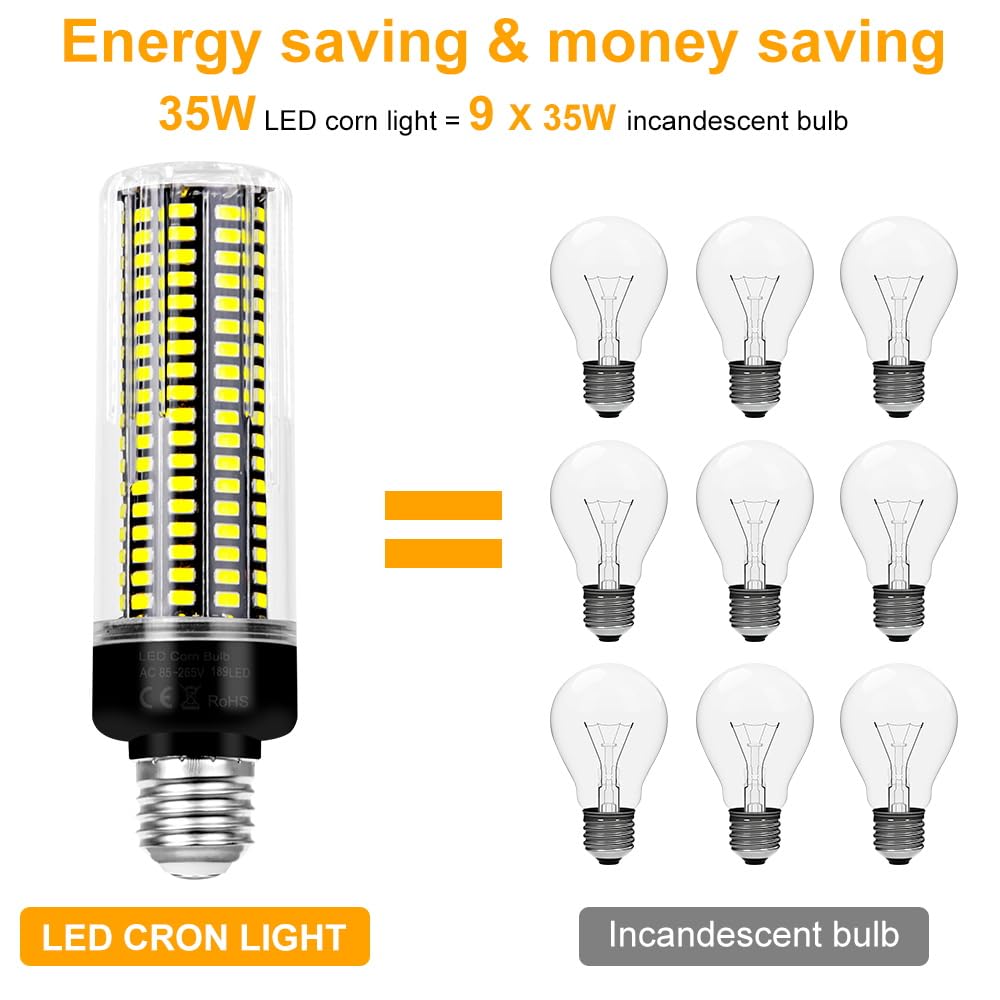 35W Led Corn Light Bulb E26/E27 Medium Base Indoor Ceiling Fan Bulbs 6000K Daylight Lamp 350Watts Equivalent Super Bright 4041Lumen Chandelier Candle Lights 85-265V No Flicker Home Decoration Lighting