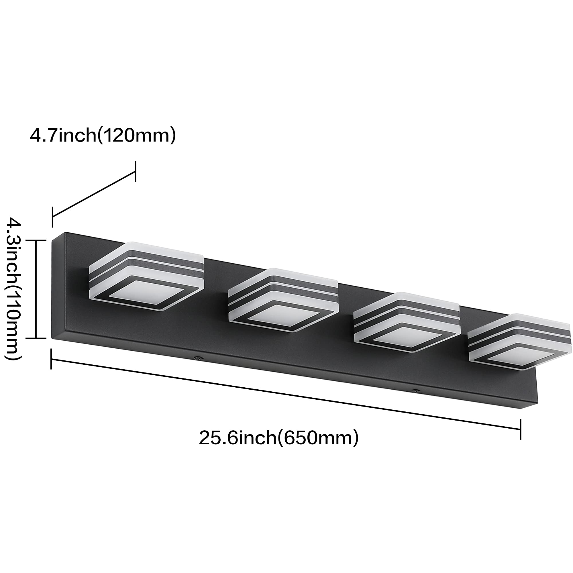 SOLFART Bathroom Vanity Lighting 4 Lights LED Dimmable Modern Black S9660-4T-BK