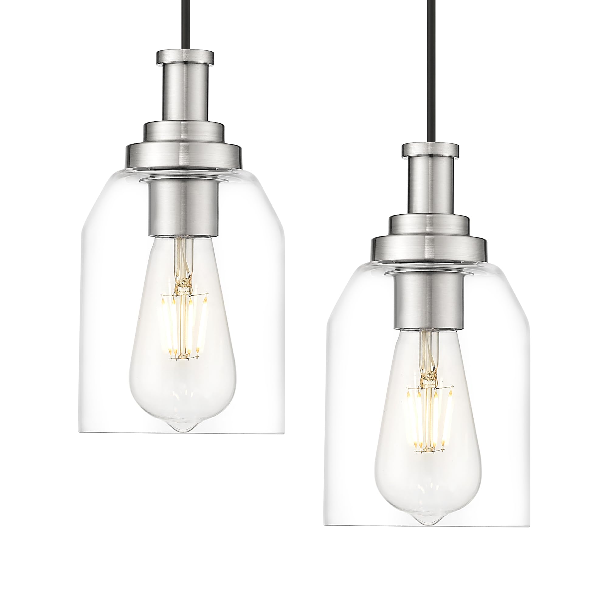 zeyu Modern Pendant Light 2 Pack, Hanging Ceiling Light Fixture for Dining Room Bedroom, Brushed Nickel Pendant Lighting with Cl