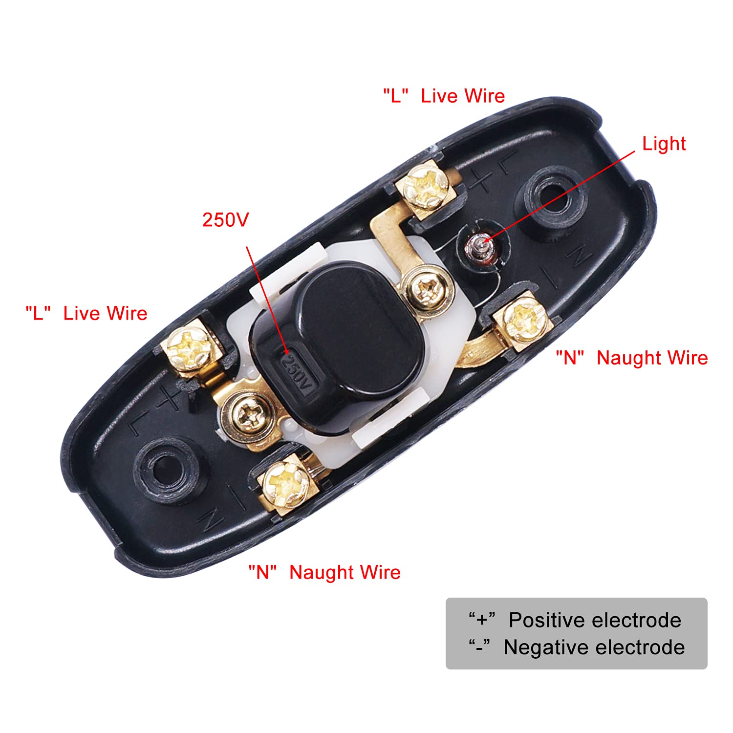 Weideer 3 Pcs Inline Cord Switch Appliance Button On/Off 10A 250V Inline Power Switch With Led Light For Table Lamp Desk Light B