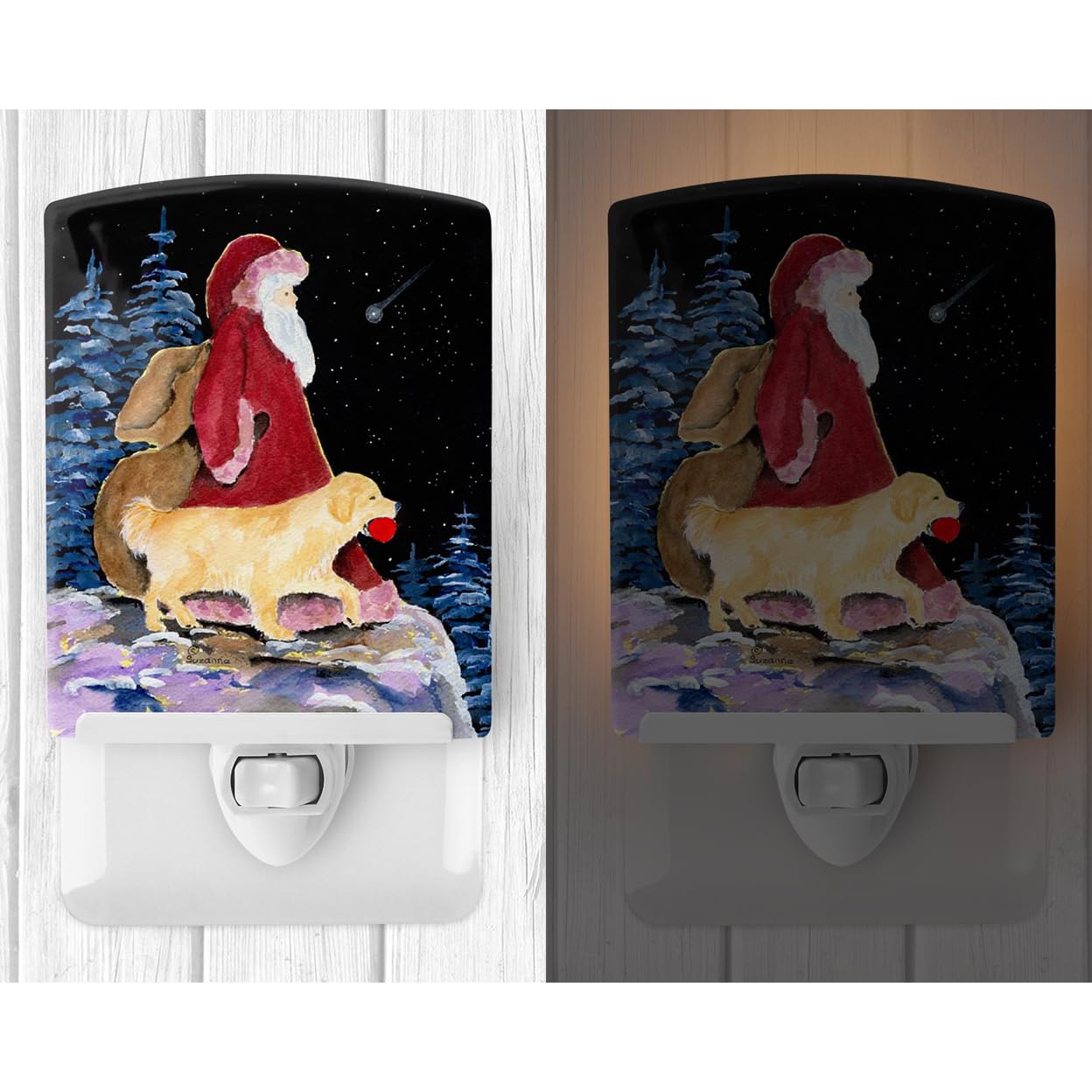 Carolines Treasures Ceramic Night Light, Santa Claus & Golden Retriever, UL-Certified, 6x4x3 inches, Multicolor, Model SS8973CNL