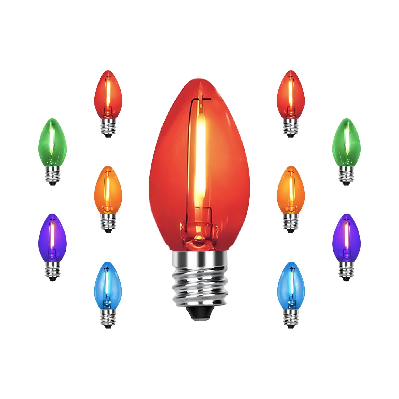 Chysuper C7 Replacement Bulbs  Christmas Lights Bulbs  0.6W Multi-Color Clear Led Light Bulbs  Colorful Light For Xmas Tree Patio Prom Indoor Outdoor String Lights Decor  E12 Candelabra Base-10 Pack
