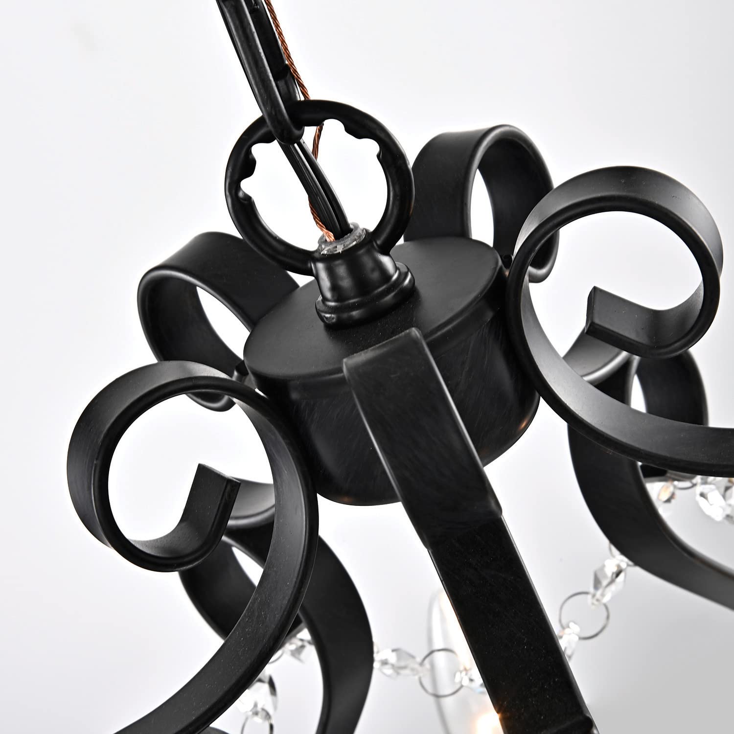 Edvivi Amorette Crystal Chandelier 5 Lights, Black Metal, Teardrop Crystals, Adjustable Ceiling Light For Foyer, Dining Room, Bedroom