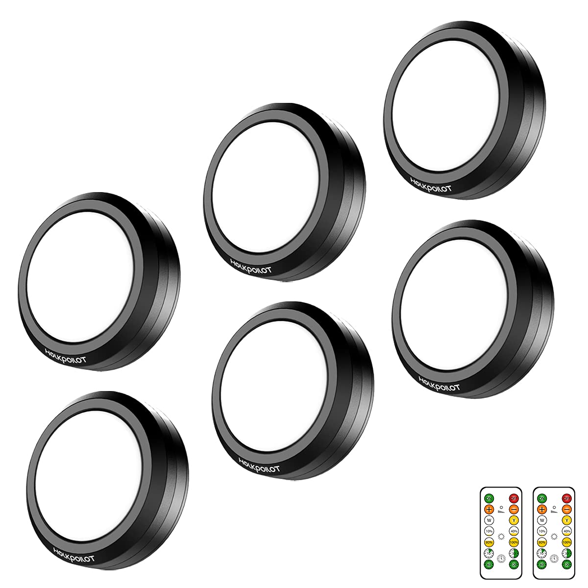 Holkpoilot Led Puck Lights With Remote, Dimmable Battery Operated Under Cabinet Lighting (6 Pack)