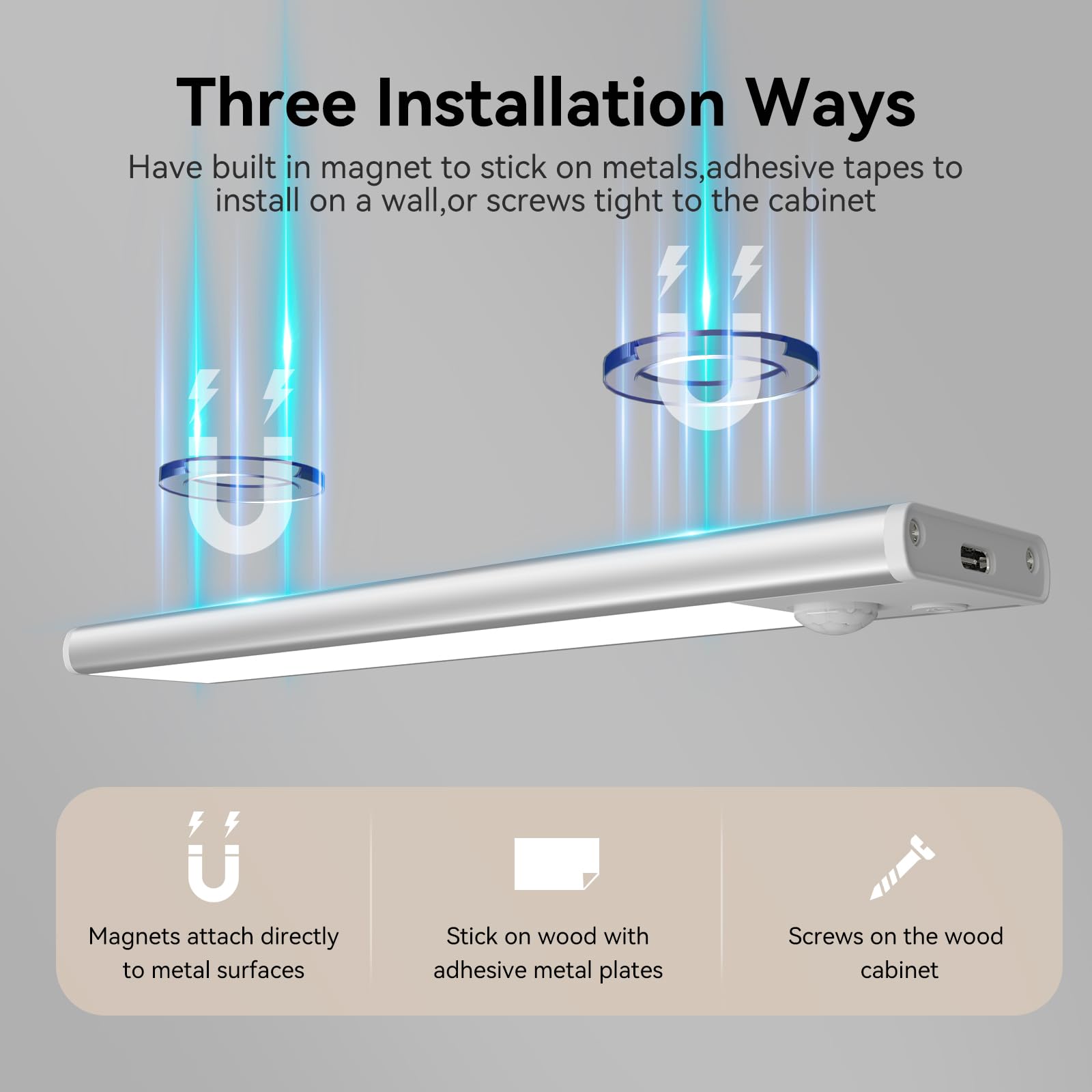 Under Cabinet Lighting  Led Magnetic Motion Activated Under Cabinet Lights  Rechargeable Closet Lights 2500Mah Battery Operated  Wireless Dimmable Under Counter Lights For Kitchen Hallway 3 Pack