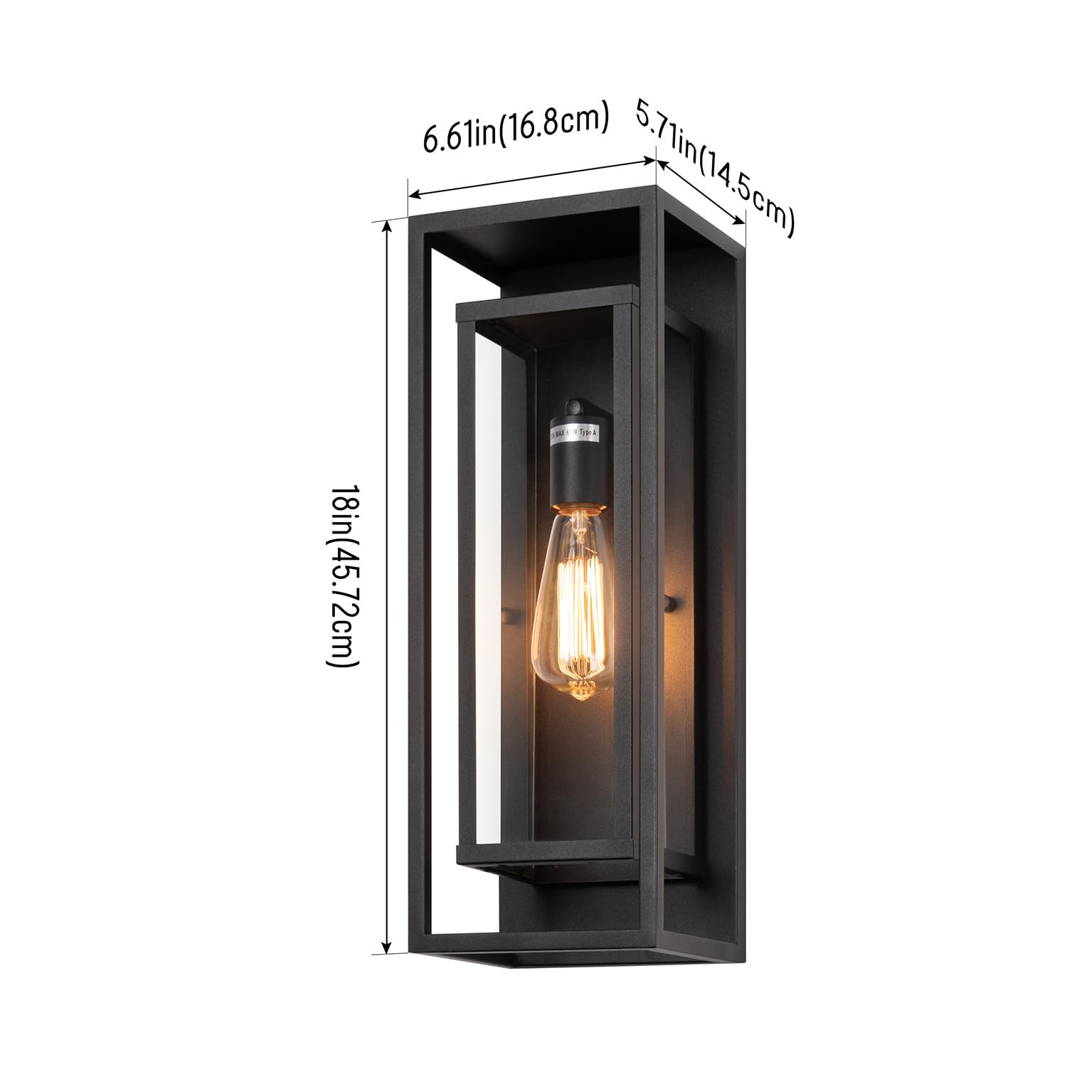 mirrea Outdoor Wall Sconce 1 Light Waterproof Matte Black 18-inch Rectangular Metal Frame Clear Glass Shade Pack of 2