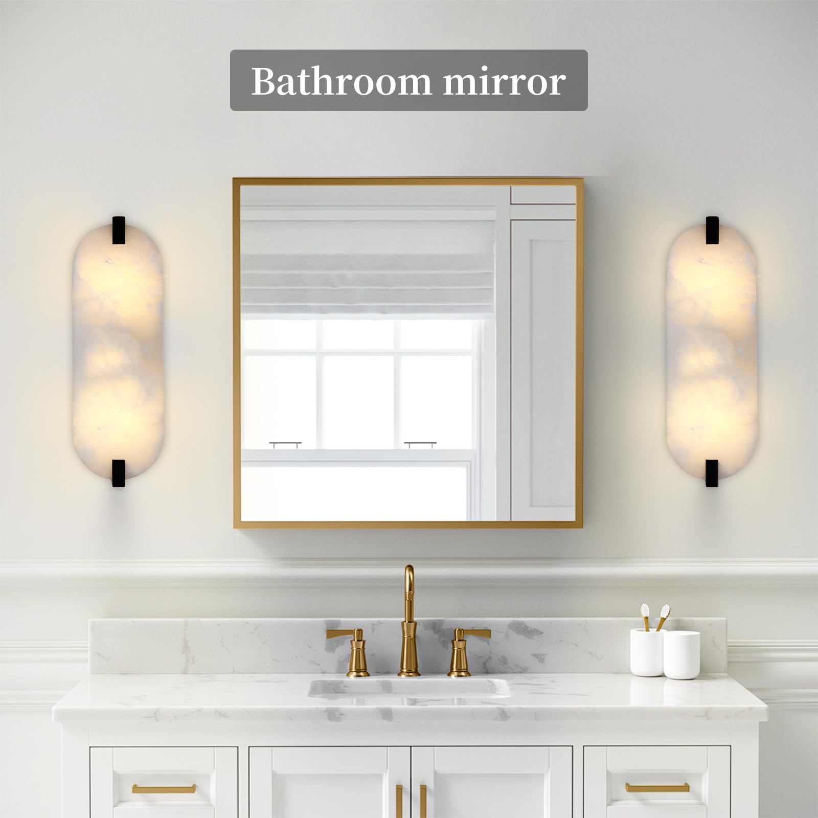 Cjy Chenjinyan 2 Pack 2 Light Alabaster Marble Wall Sconce Modern Concise Style Wall Light Fixture,Black Finish For Bathroom Bed