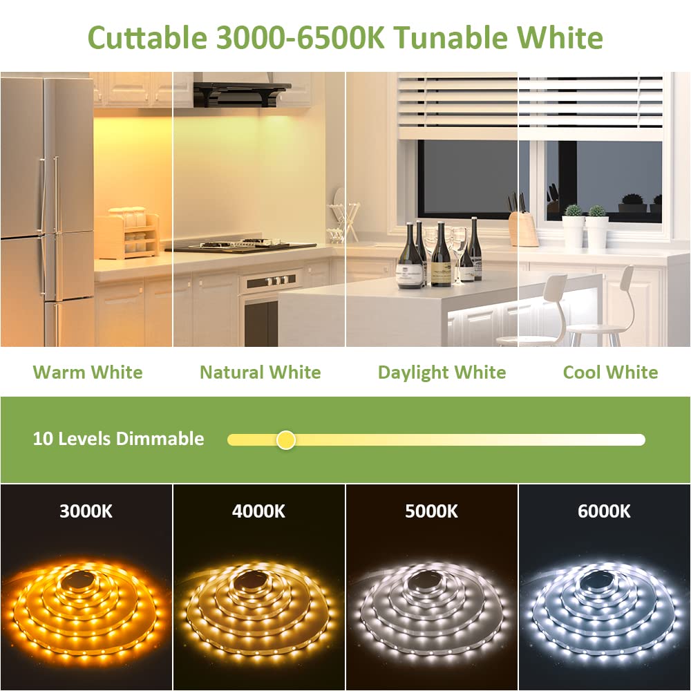 Novostella 40Ft Tunable White Led Strip Light - 1344 Leds, Dimmable, 24V, Flexible, Warm White & Daylight White, Non-Waterproof