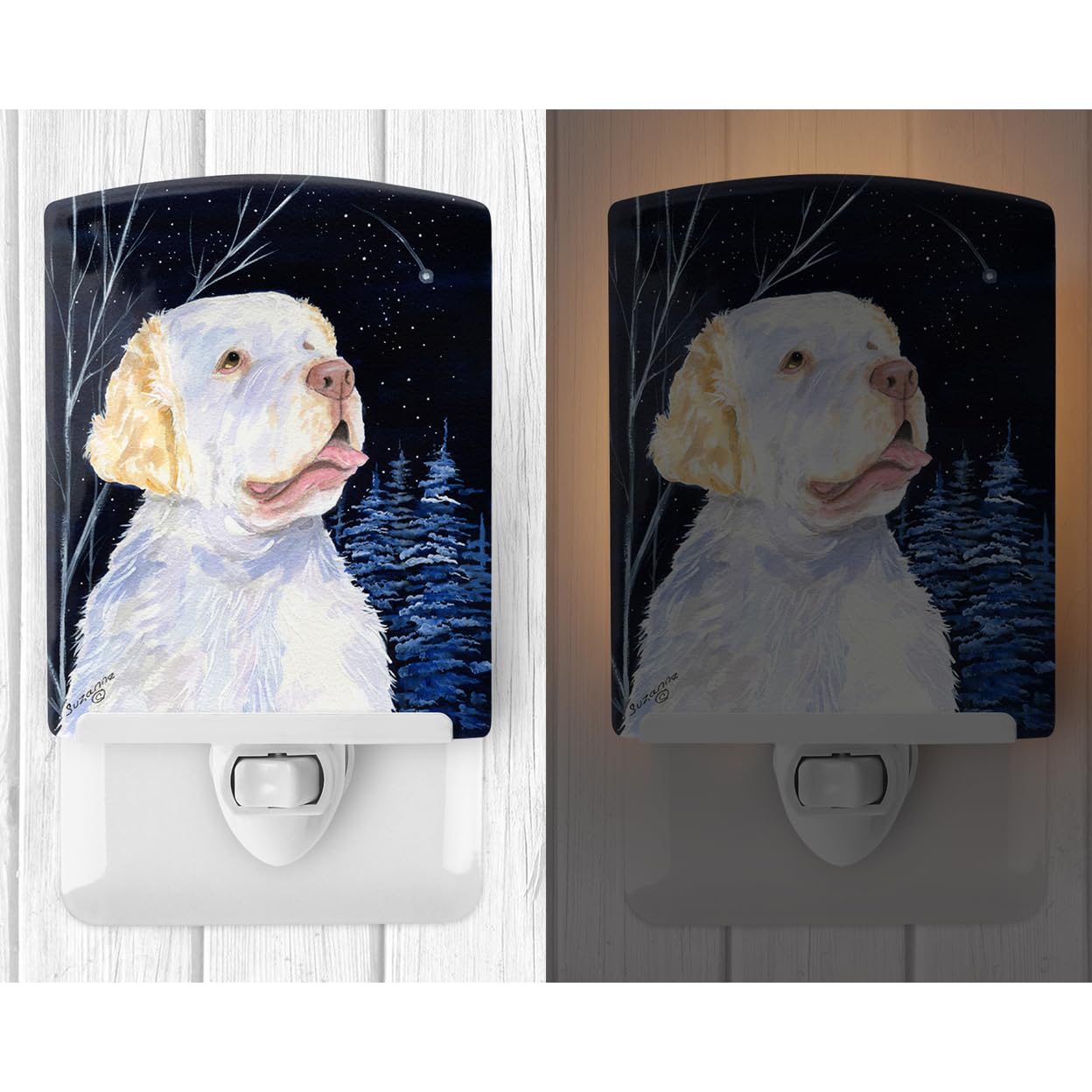 Carolines Treasures Ceramic Night Light, Starry Night Clumber Spaniel, UL-Certified, 6x4x3in, Multicolor, Model SS8356CNL