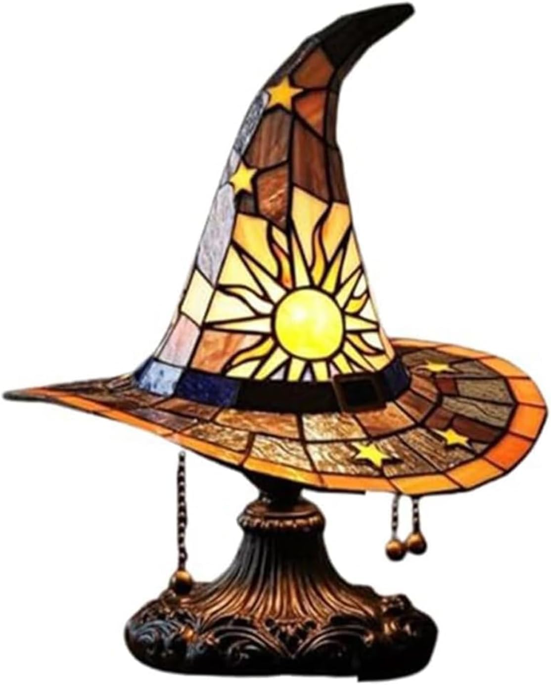 Witch Hat Lamp Stained Glass Resin, Handmade Gothic Witch Hat Lamp, Small Wizard Hats Shape Spooky Fun Light For Indoor Party Ha