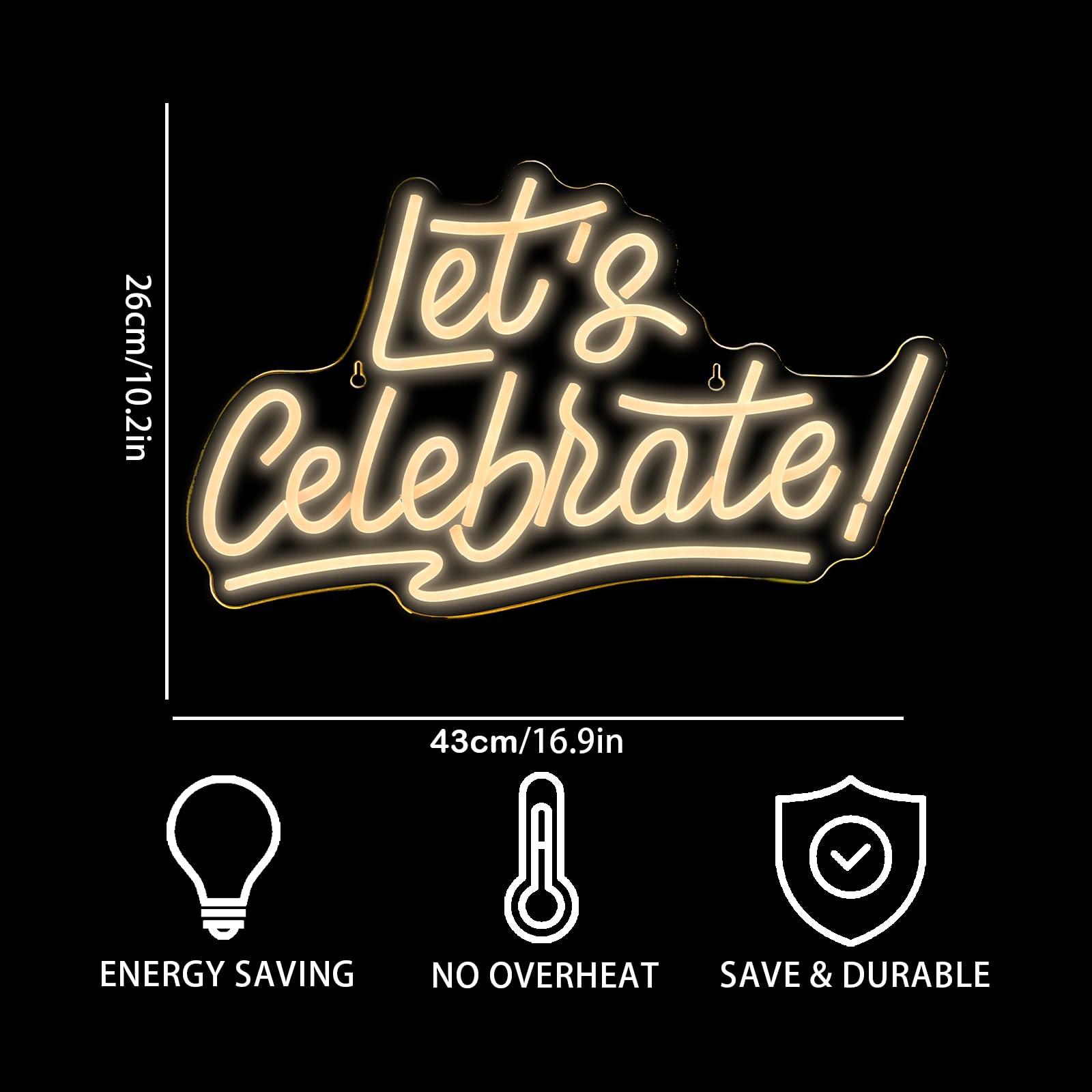 ineonlife Neon Sign - Lets Celebrate Warm White LED Wall Decor - 16.9x10.2 inches - Model HZ-WX-NL-6146