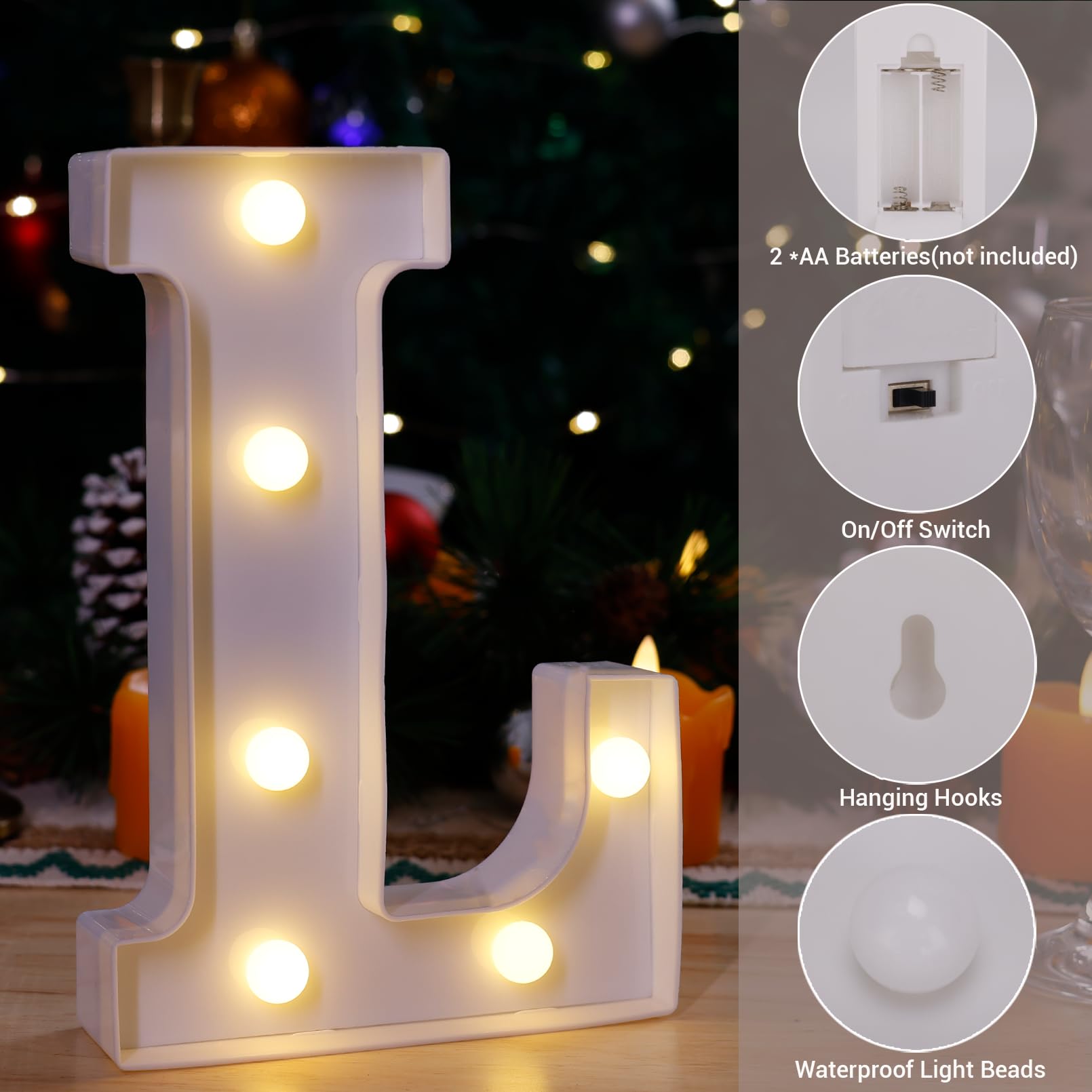 Tronsboo Led Marquee Sign Light Up Letters, Alphabet Light Up Letters Sign, Battery Powered Led Letter Lights For Night Light, Wedding, Birthday, Party, Christmas Or Home Decor (Letter L)