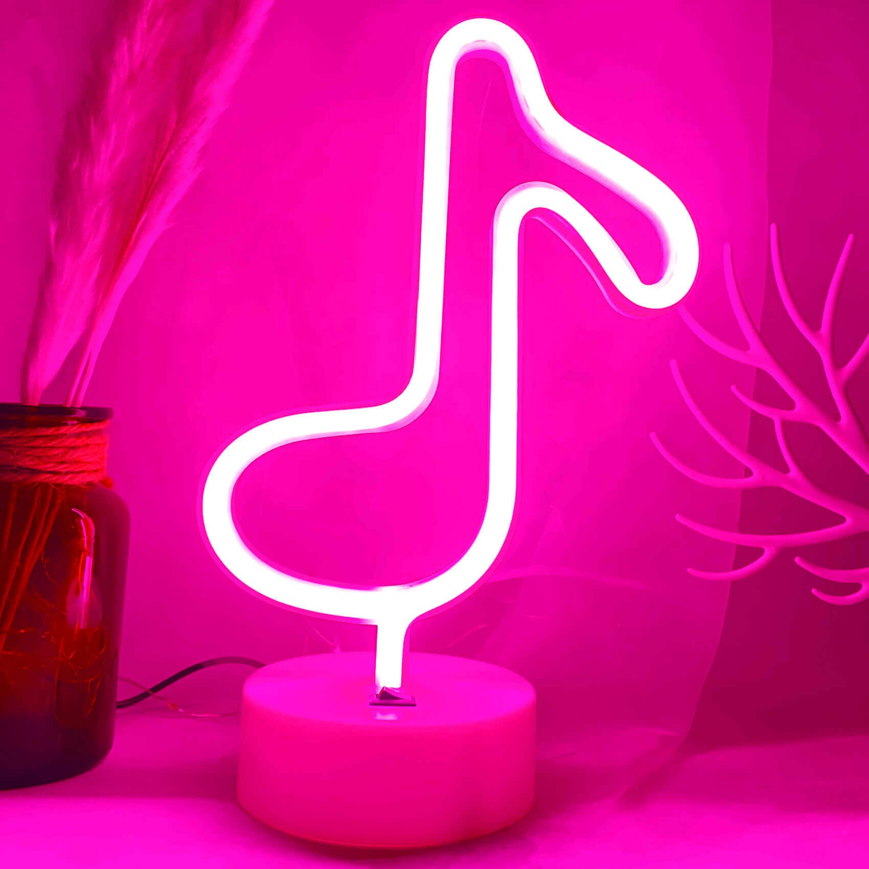 VIFULIN Musical Note Lights Neon Pink Lights Music Note Lights LED Neon Light Sign Music Note Night Light USB/Battery Power Musi