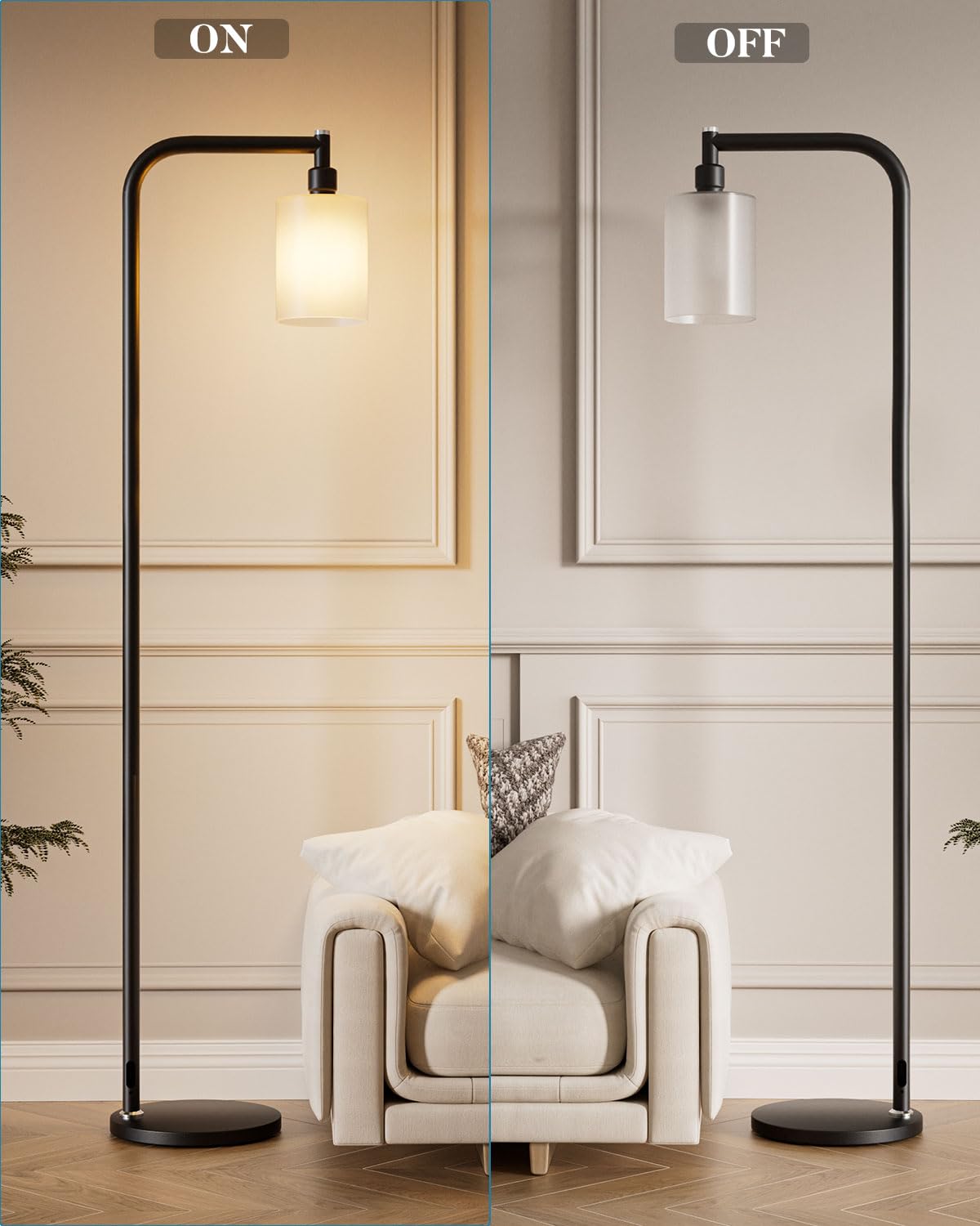 Lightdot Industrial Floor Lamp, 63IN Black Modern Design, Clear Glass Shade, E26 Base for Living Room, Bedroom, Home Office