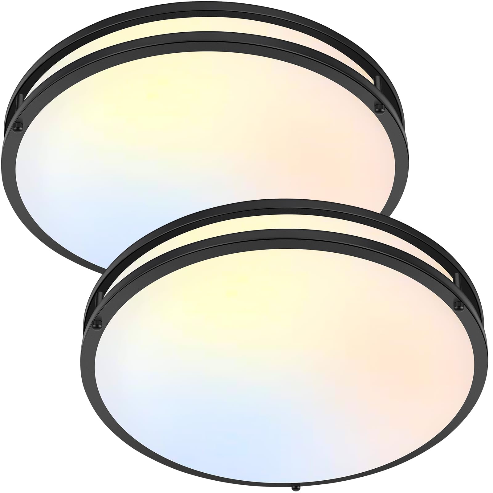 LED Flush Mount Ceiling Light Fixture 2PACK, Dimmable 5CCT Selectable 2700K Warm White-6500K Super Bright Daylight White, 16 Inc