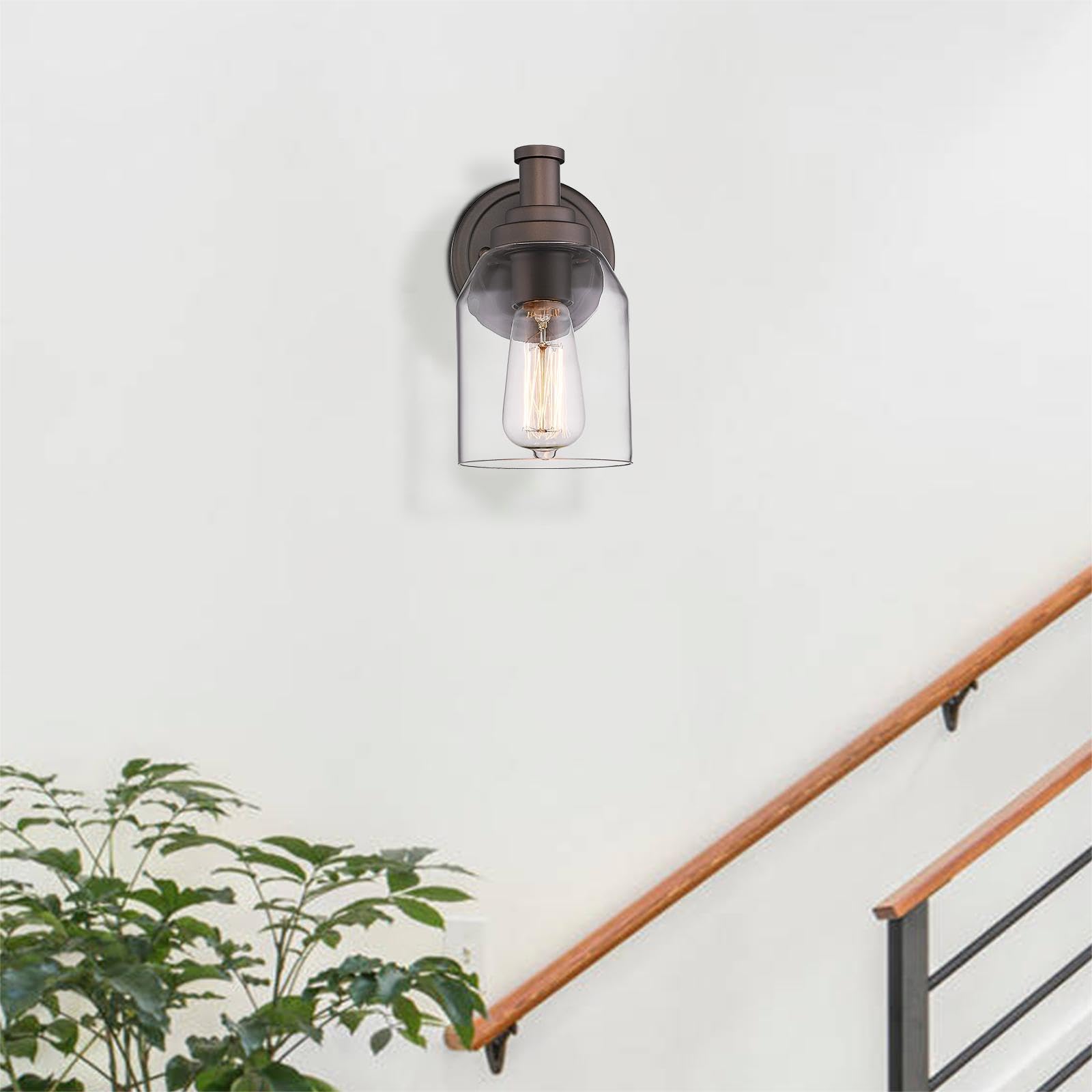 Zeyu Vanity Sconces Wall Lighting 2 Pack, Farmhouse Bathroom Vanity Light Fixture With Clear Glass Shade, Oil Rubbed Bronze Fini