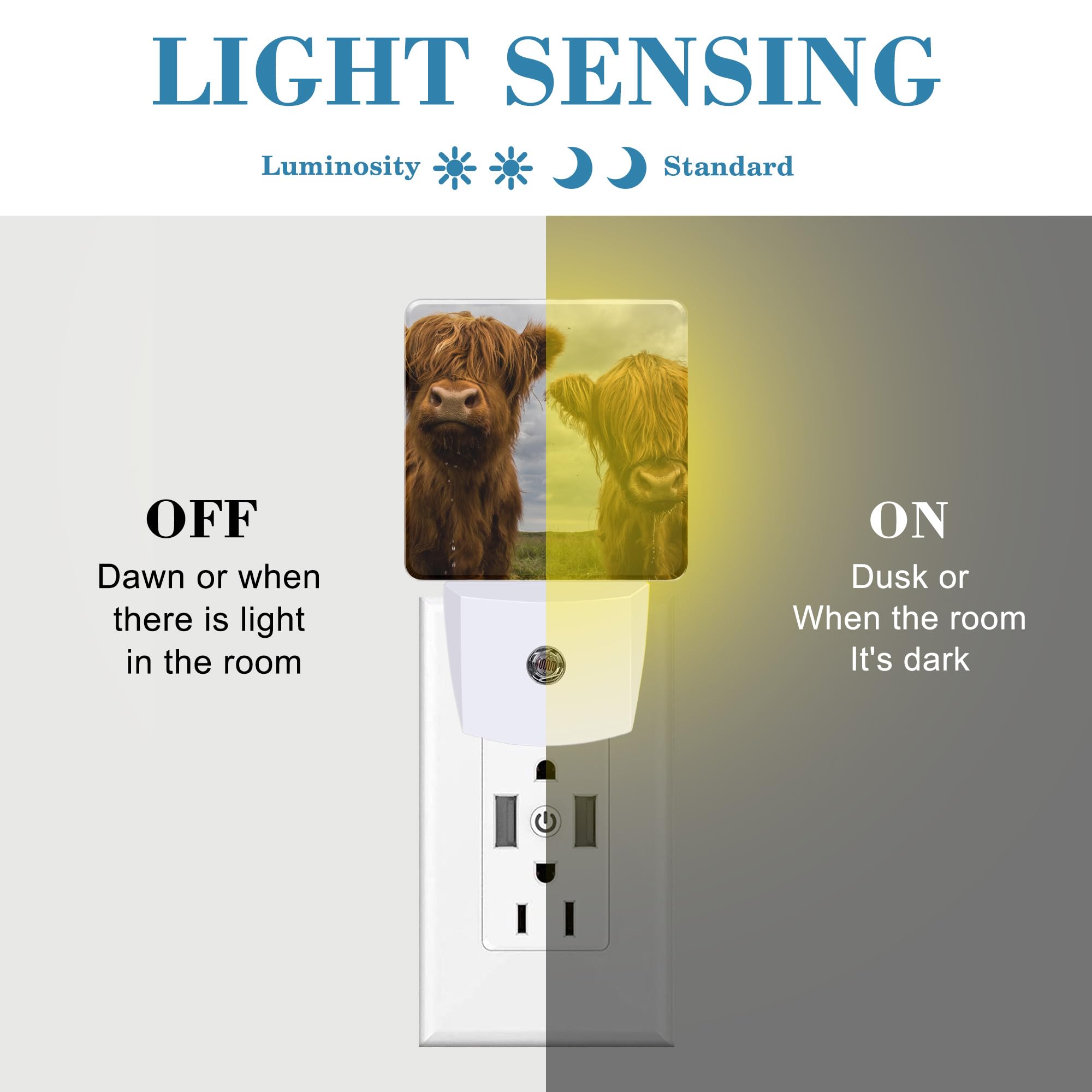 Uiaoiais Highland Cows Night Light With Dusk To Dawn Sensor For Kid Girls Boys Women Men Room Decor, Hallway, Kitchen, Bathroom,