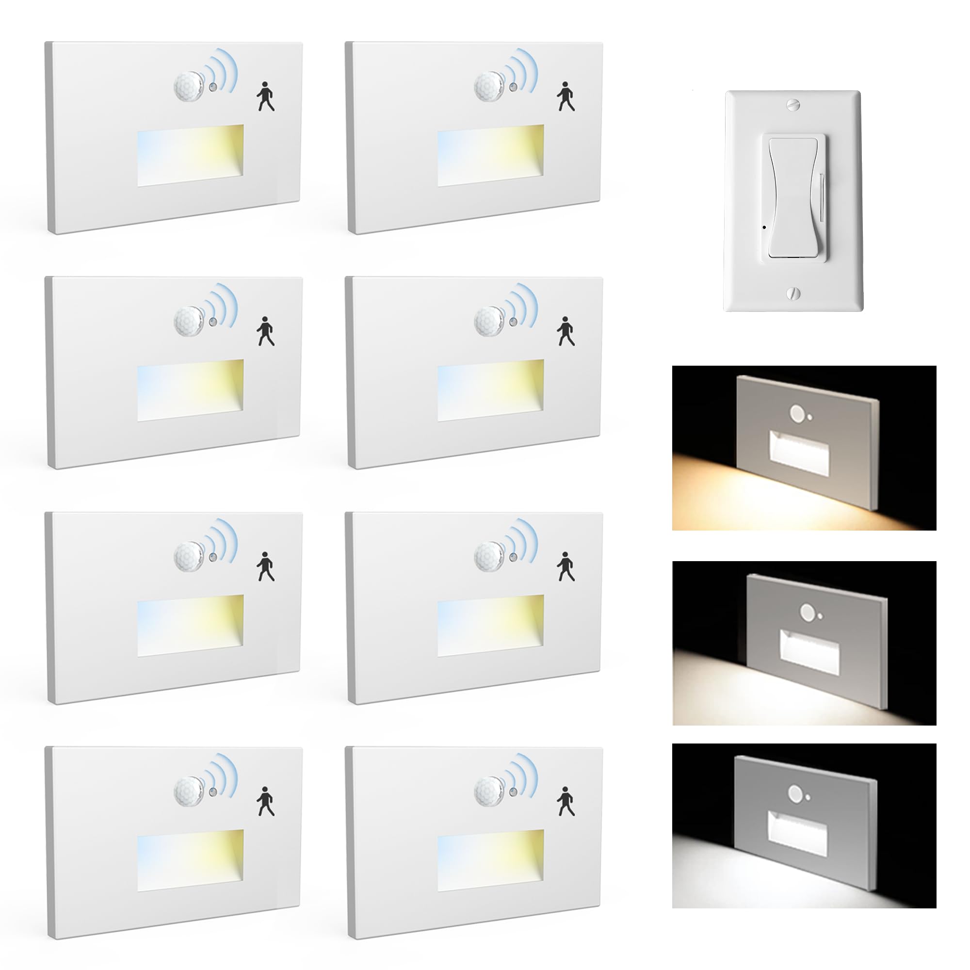 Jandov Motion Sensor Stair Lights Indoor Outdoor,Dimmable Motion Activated Step Lights 3000K/4000K/6000K,Hardwired 120V 3W IP65 