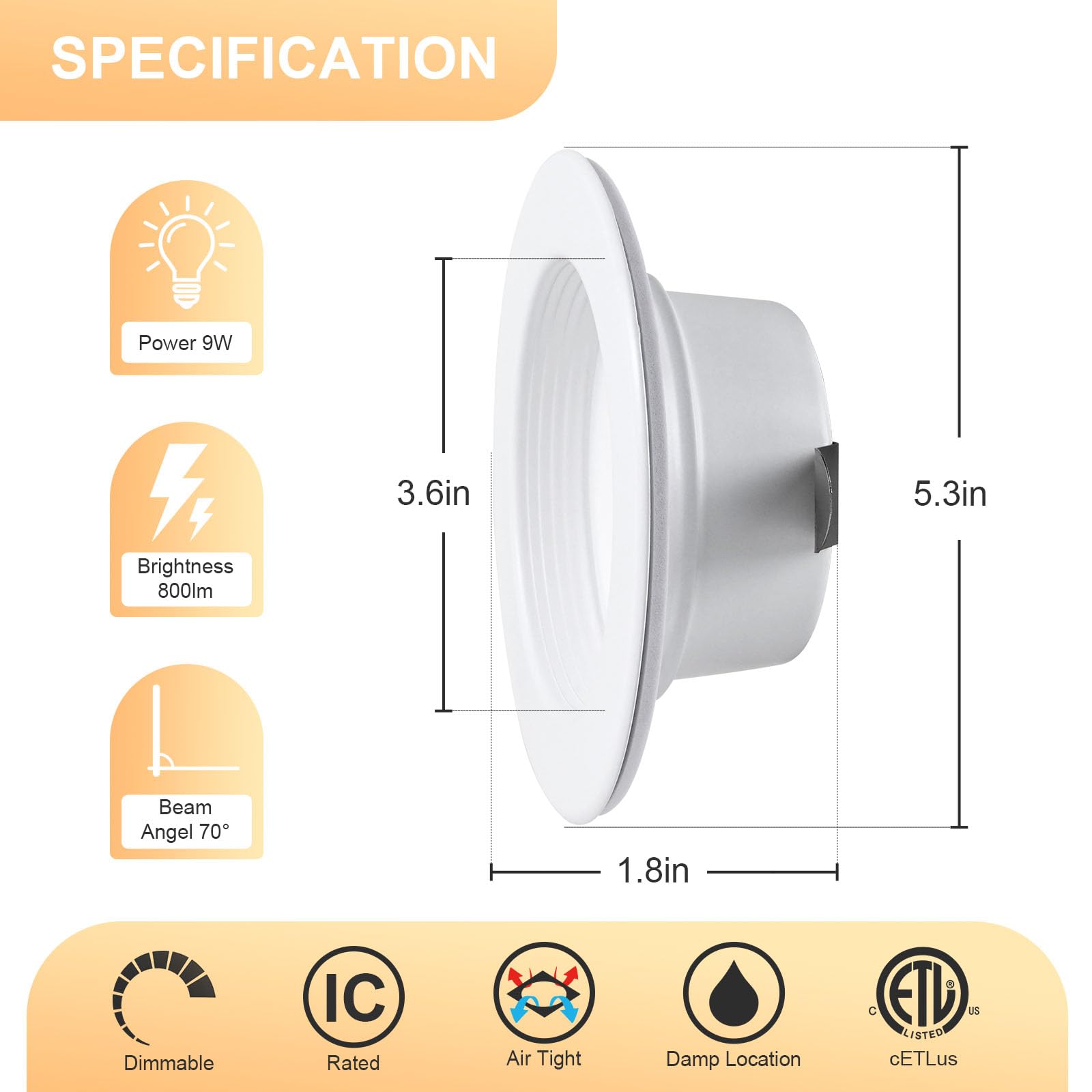 Zyc 4'' Retrofit Led Recessed Lighting - 12 Pack Led Recessed Lighting Retrofits Downlight, 2700K/3000K/4000K/5000K/6000K Select