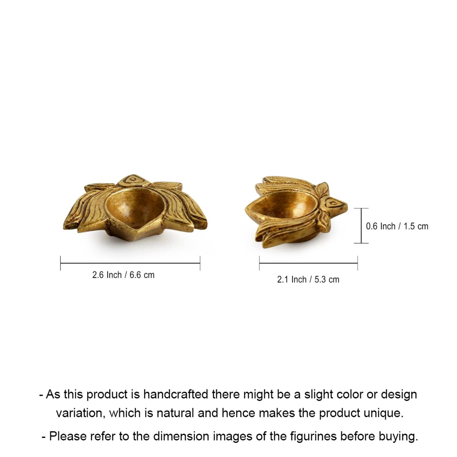 ExclusiveLane Lotus Shaped Brass Diya for Puja Room Mandir (Pure Brass, Set of 2, 0.2 Kg) | Hand-Carved Table Diya for Gift Bras