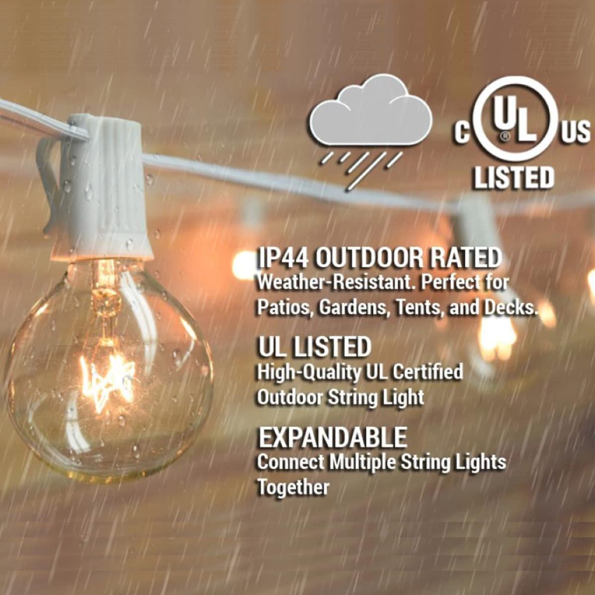 GOOTHY G40 Globe String Lights, 25FT Waterproof, 27 Warm White Bulbs, White Glass for Patio, Garden, Wedding Party