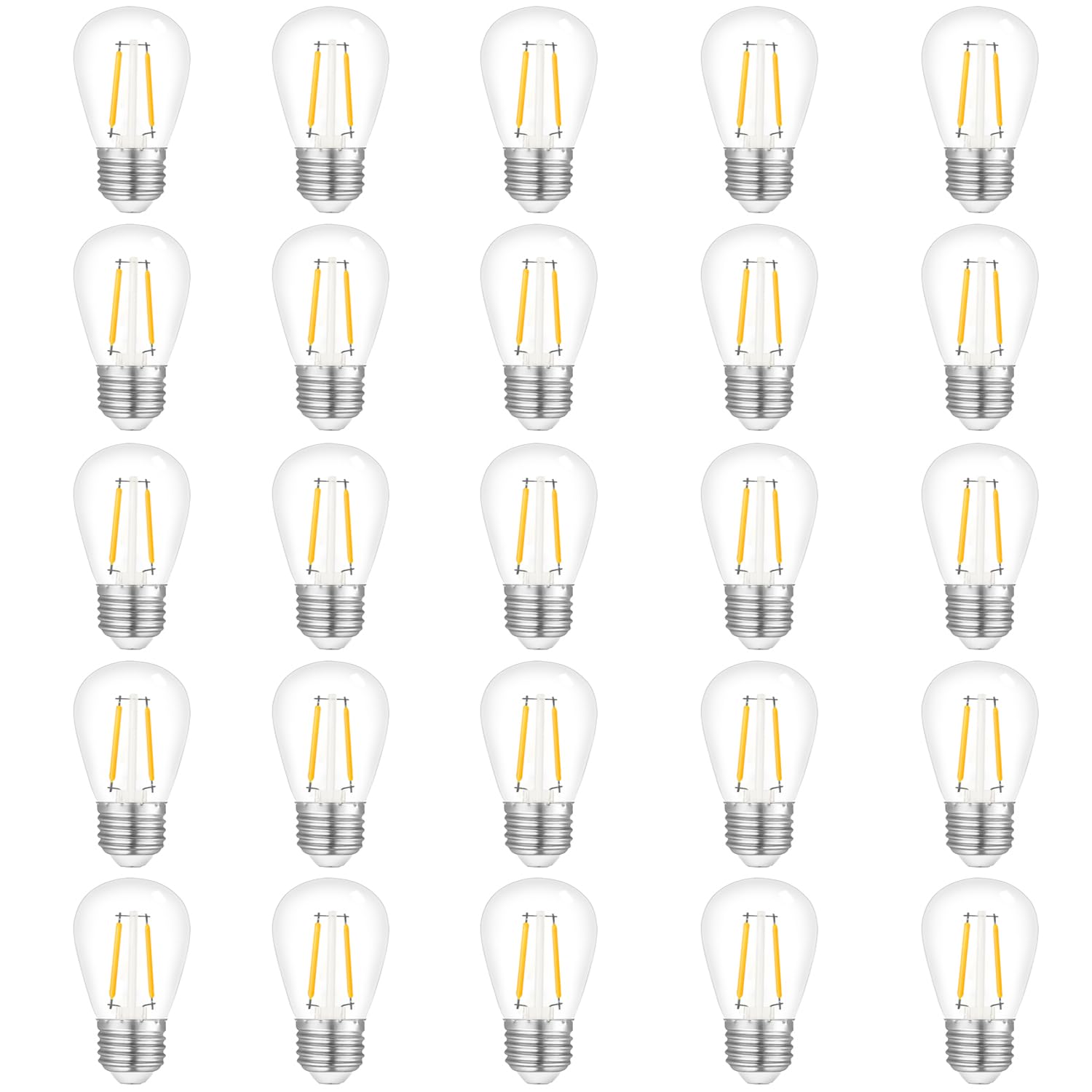 Jslinter 25Pack 2W S14 Led String Light Bulbs Replacement, 120Lm, 2700K Warm White, Shatterproof, E26 Screw Base, Vintage Edison