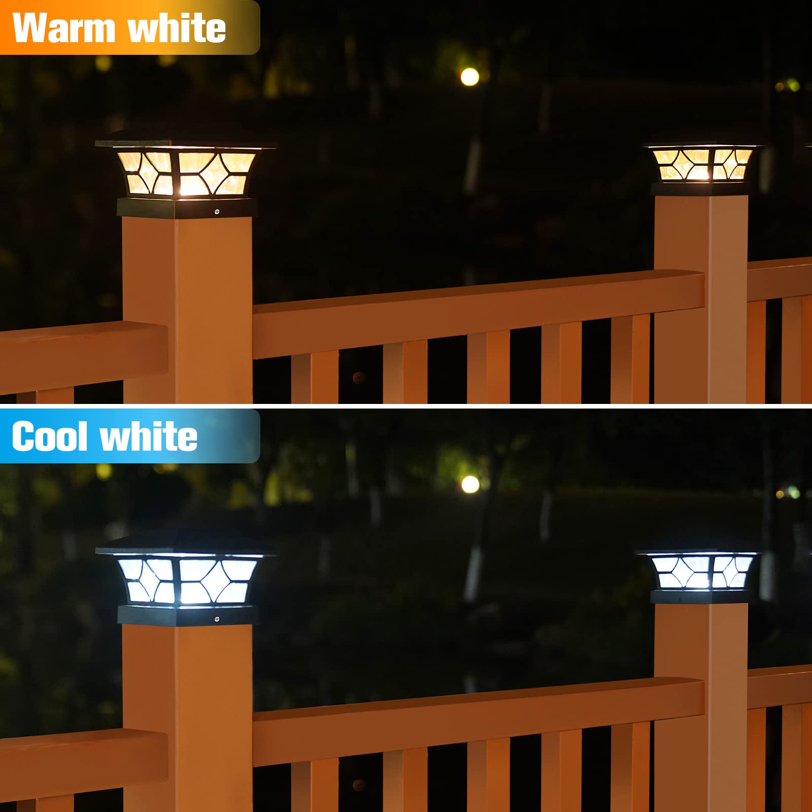 VOLISUN Solar Post Cap Lights, 4-Pack, Black, Waterproof, Suitable for 4x4 Vinyl/Wood Posts, Model 21153ZM