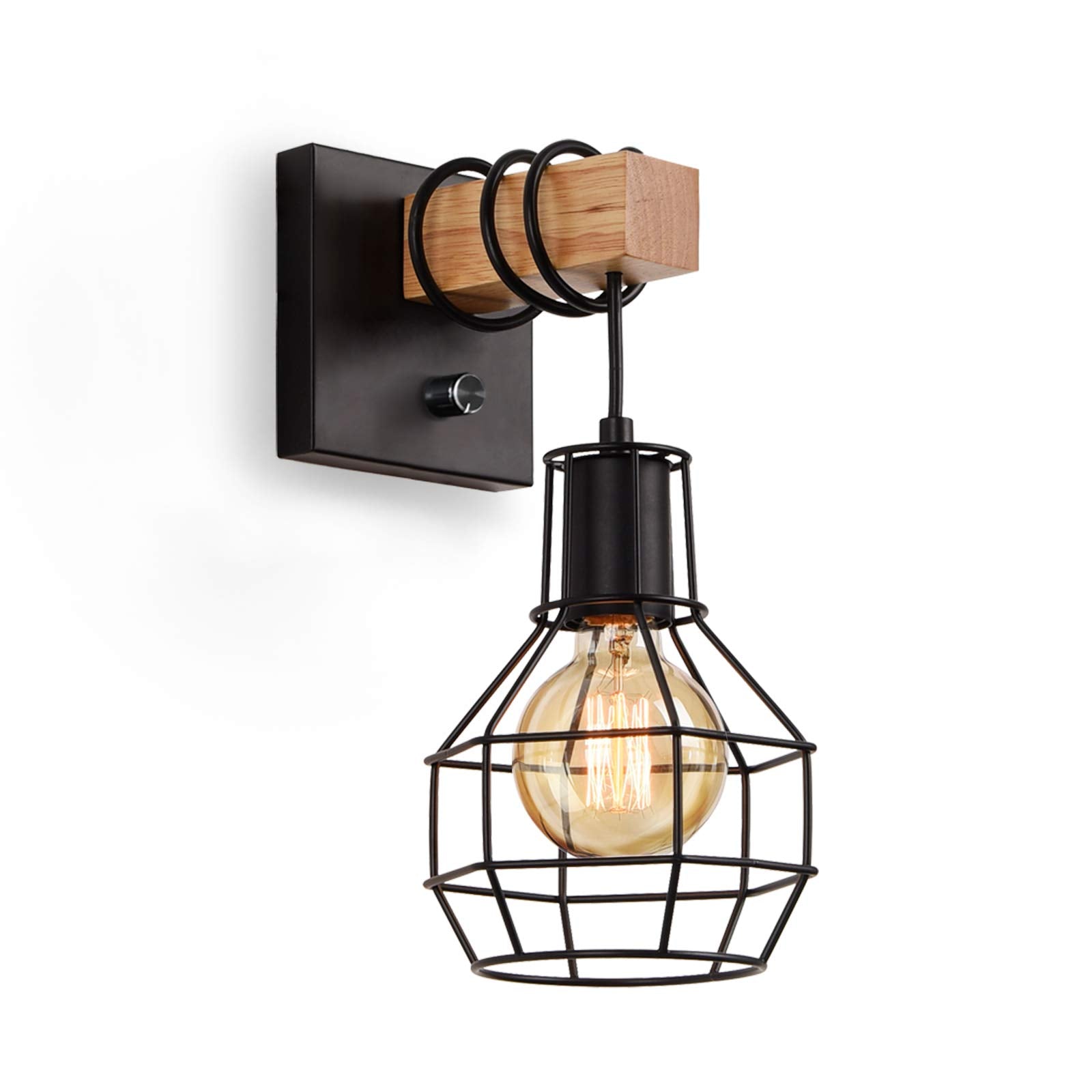 Lightess Black Wall Sconces, Industrial Cage Design, Dimmer ON/OFF Switch, Metal, Model LG9871215