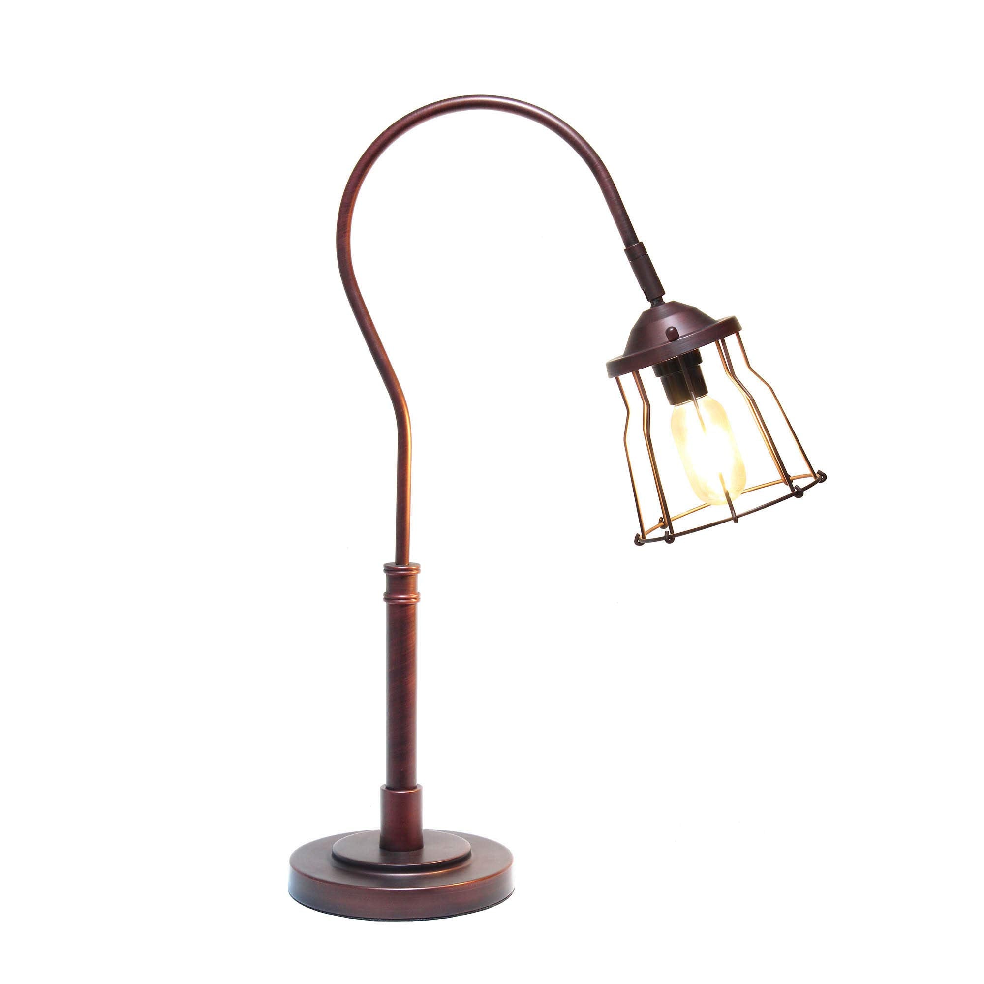 LALIA HOME Rustic Caged Shade Table Lamp, Metal, 16inL x 7inW x 25inH, Red Bronze, Model LHT-5030-RB