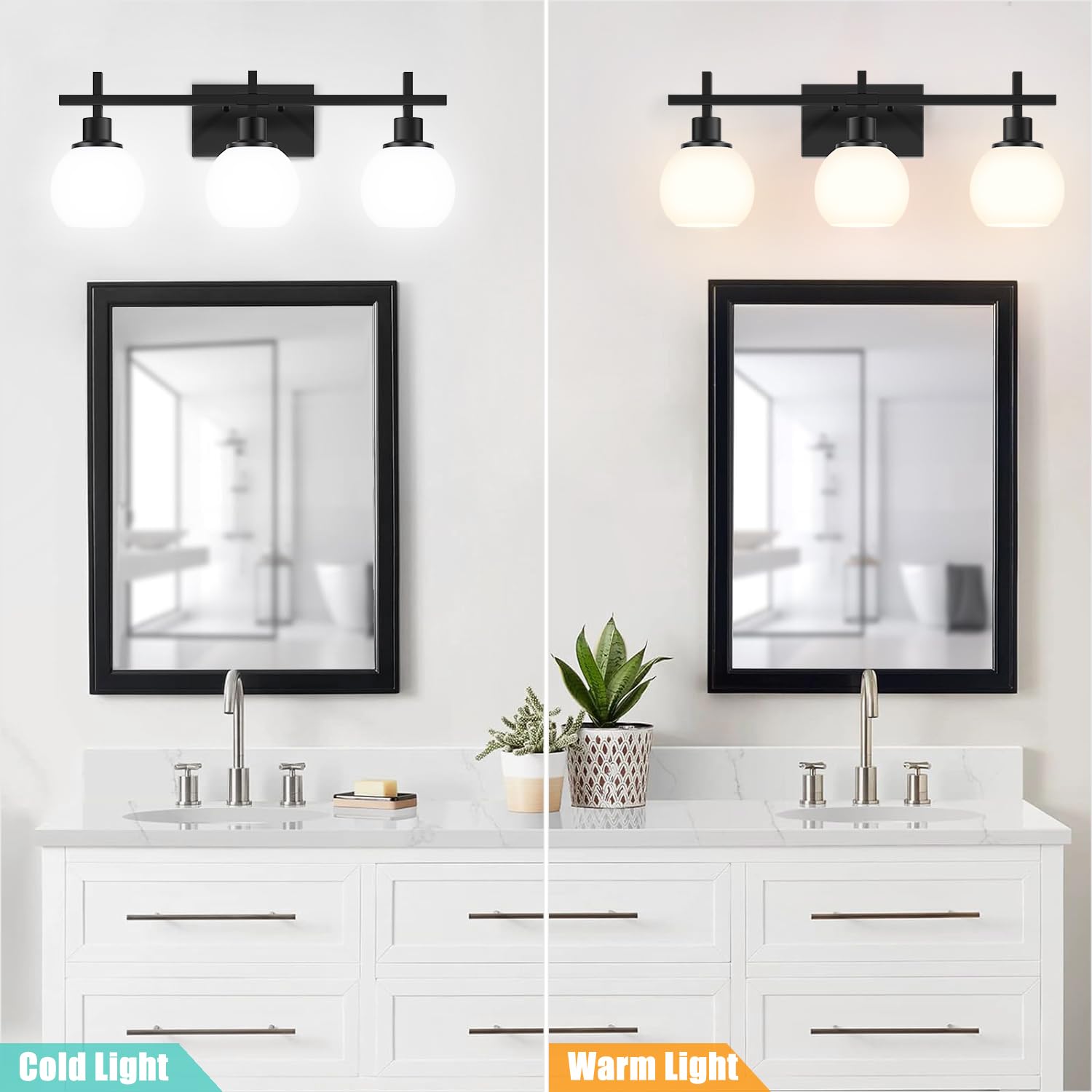 Dpyrrhic Modern Vanity Lighting Fixtures,3-Light Black Bathroom Lighting Fixtures Over Mirror,Bathroom Wall Mounted Vanity Light