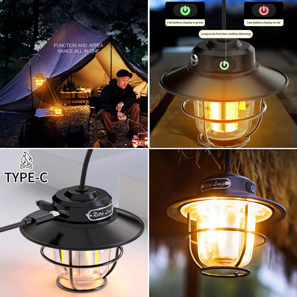LED Rechargeable Outdoor Camping Light, Mini Portable Tent Emergency Light, New Horse Lamp 4-Speed Mode White and Warm Light, Am