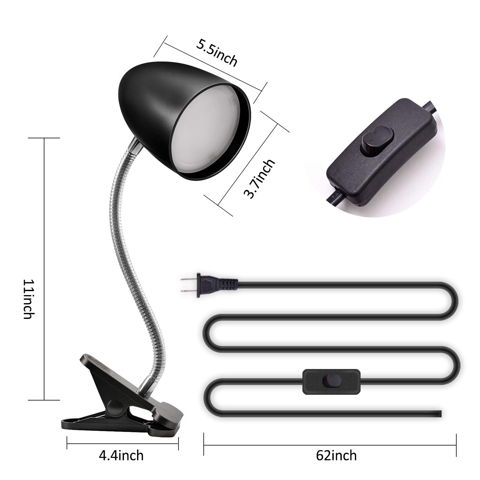 Energetic Lighting Clip on Reading Light, 3.5W 240 LM, ETL Listed, Black, Model MTSL1001BHB, Eye Protection, Non-Dimmable