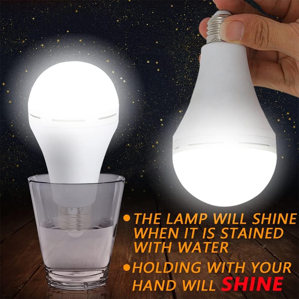 garageangle Emergency LED Light Bulb, 15W Rechargeable, 150W Equivalent, E26 Base, White, 2-Pack
