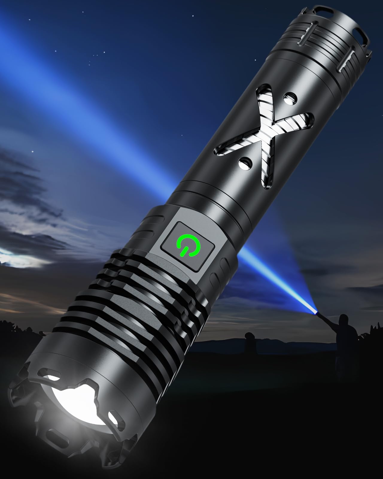 Grentay Rechargeable Flashlight, 150000 Lumen, 5 Modes, Mini Black, Zoomable, Waterproof, Model FH-Grentay-XHP160-B