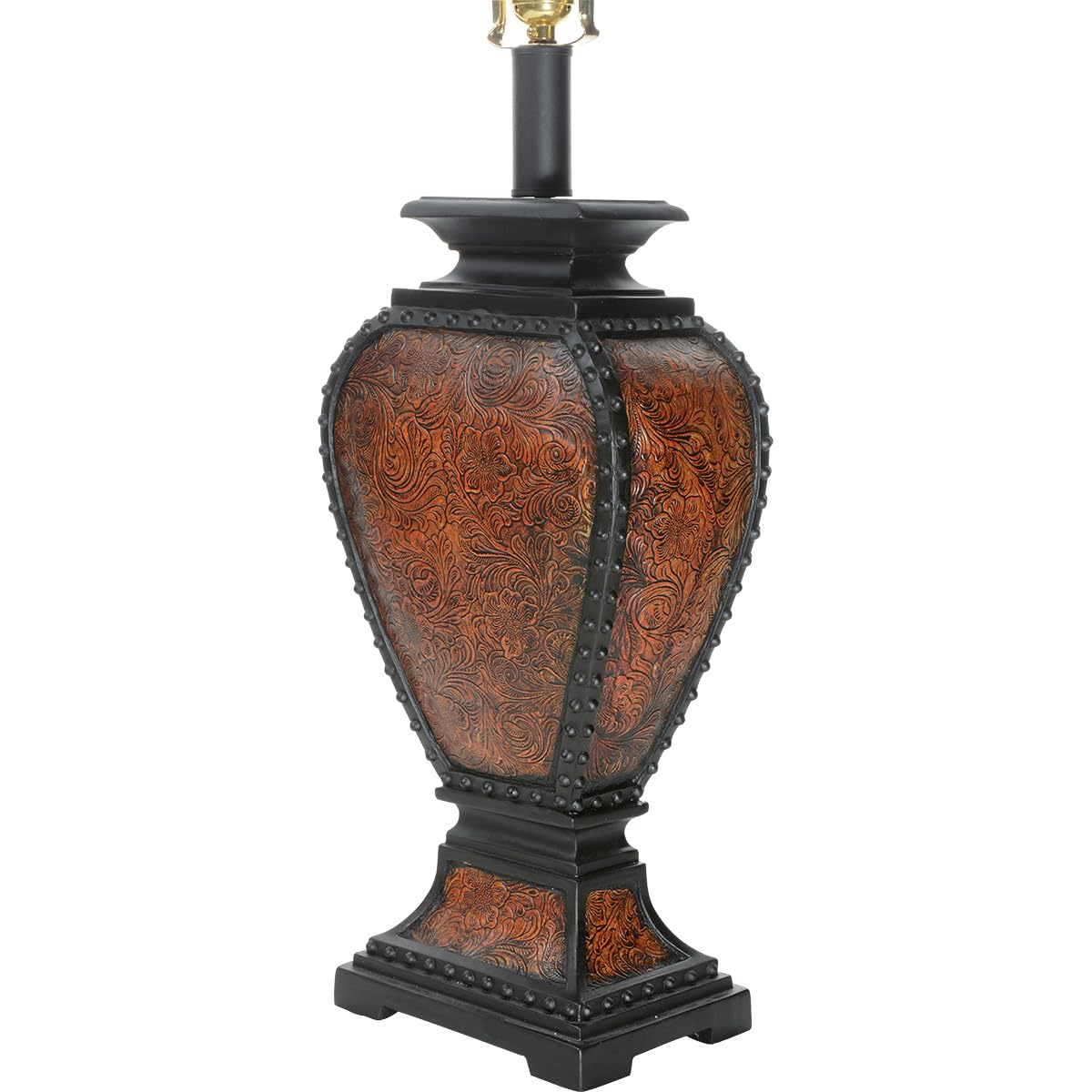 Black Forest D?Or Western Tooled Leather Table Lamp - Rustic Faux Leather Shade For Cabin Decor
