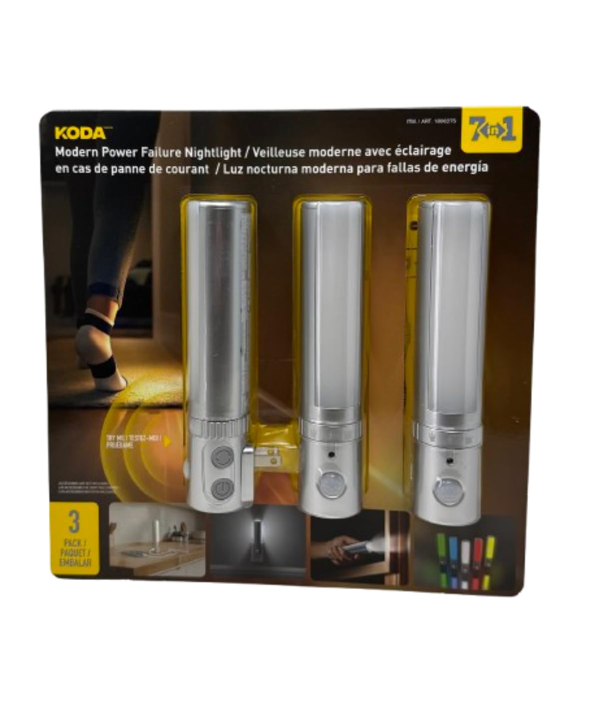 KODA 7-in-1 Modern Power Failure Night Light, 3-Pack | Automatic Emergency Light with Motion Sensor | Plug-in Night Light, Flash