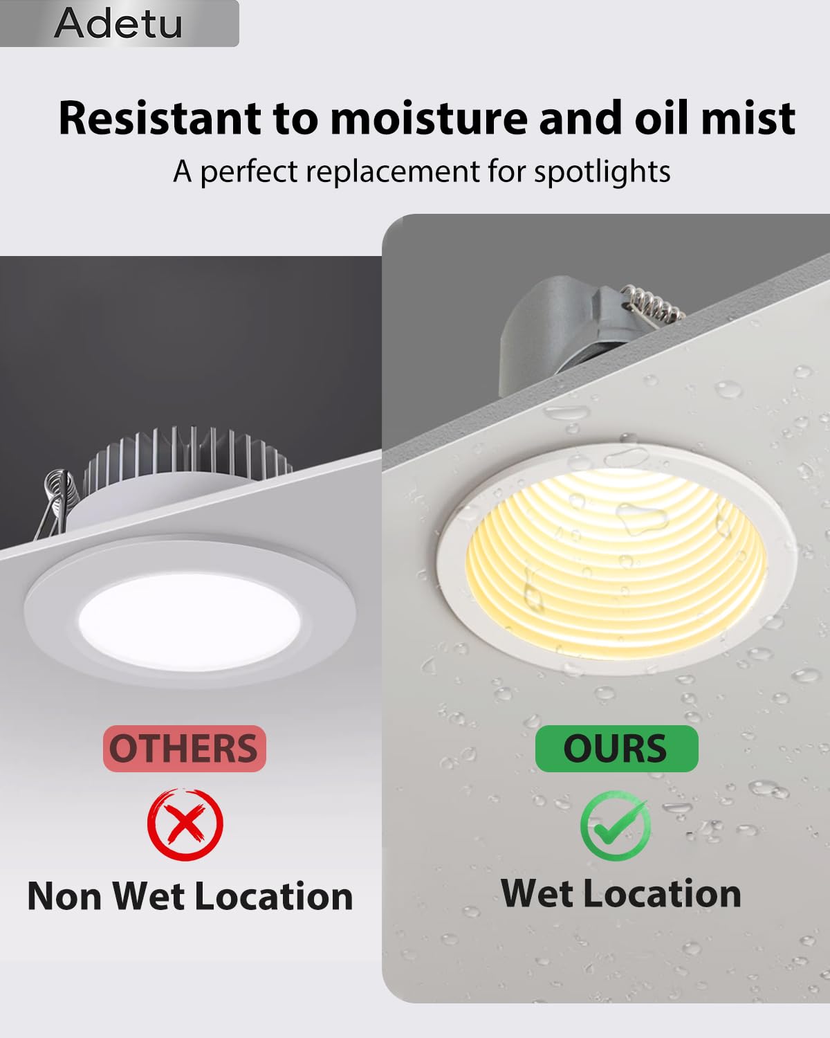 Adetu 2 Inch LED Recessed Ceiling Light, 5CCT Dimmable, 8W, 780LM, Aluminum, IP65 Waterproof, 6 Pack, White