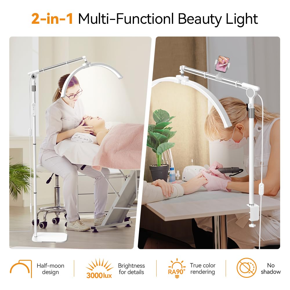 Janolia Lash Light, Lash Lamp For Eyelash Tech, Led Half Moon Light Esthetician Light For Lash Tech, Tattoo, Beauty - Adjustable