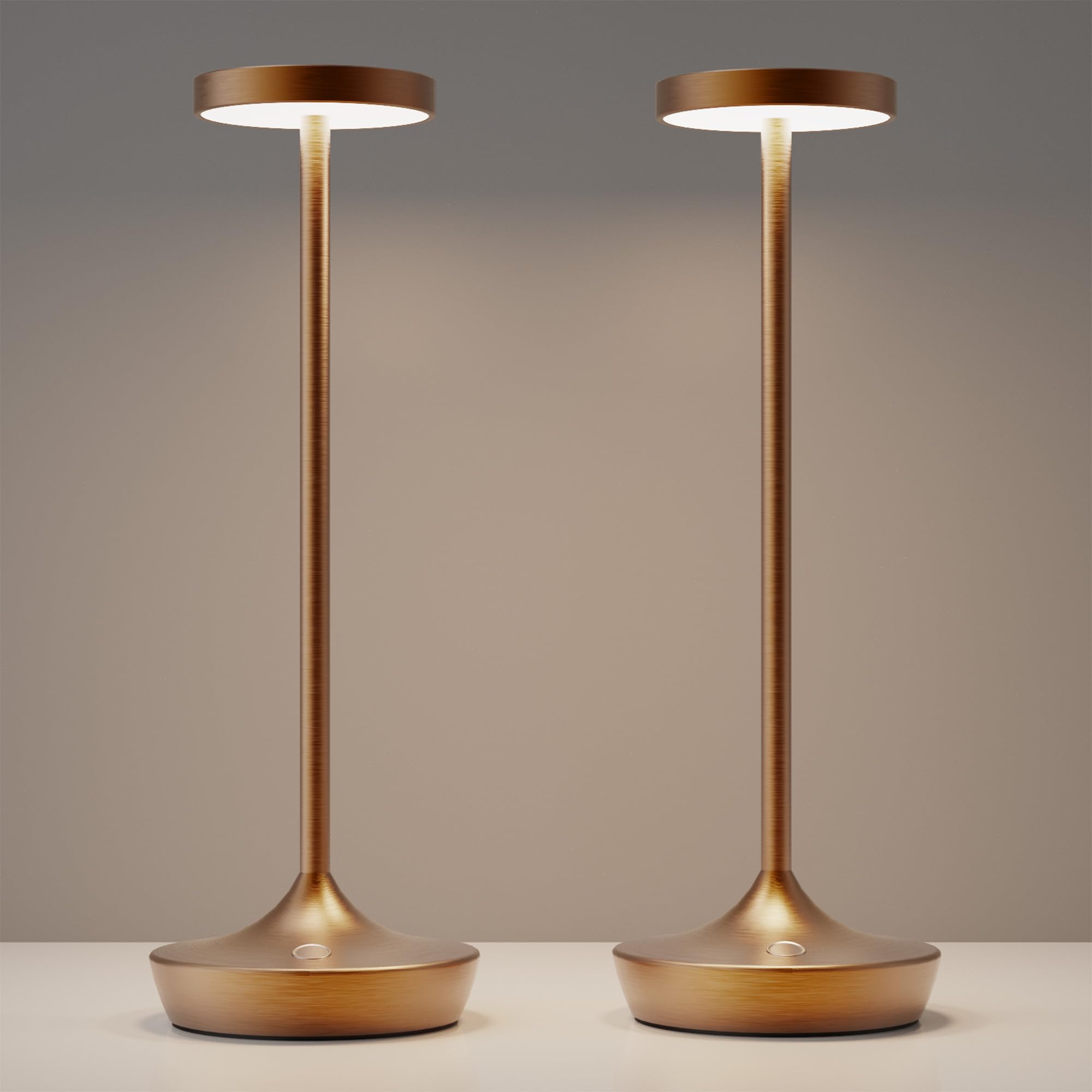 YHT Cordless Table Lamp, Rechargeable LED Desk Lamp, 6000mAh, Waterproof, 3-Color Touch Dimmable, Bronze 2P, Model X86