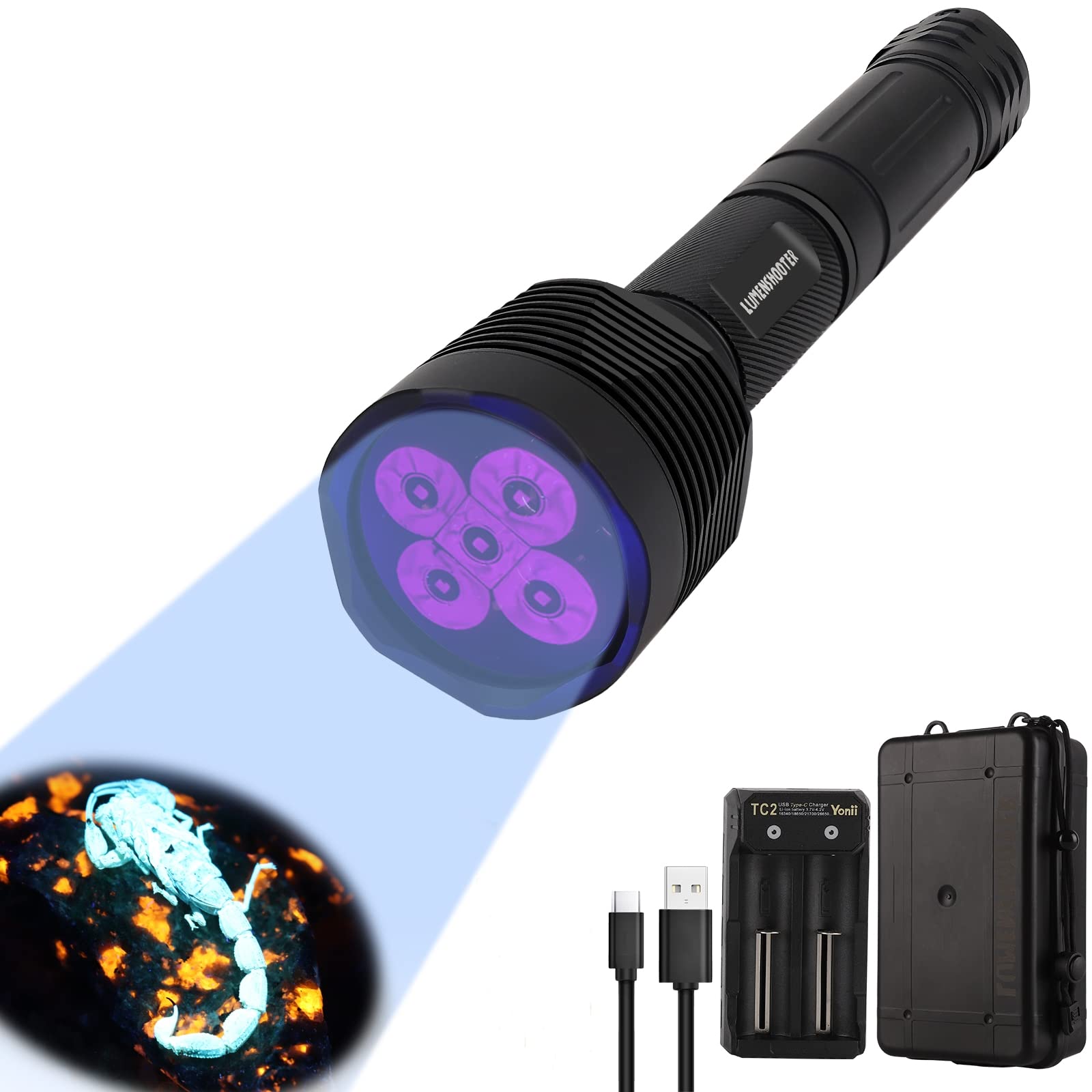 LUMENSHOOTER S5 UV Flashlight, Super Bright Black Light for UV Resin Curing, Scorpion Hunting, 365NM