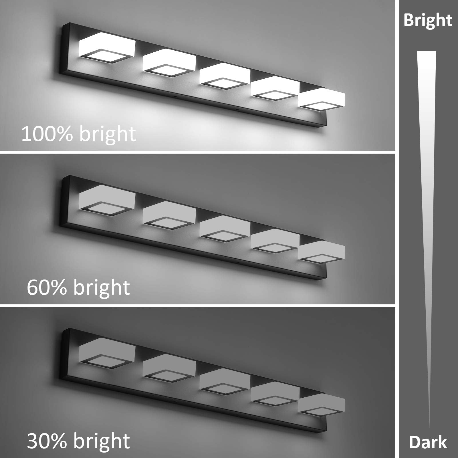 Ralbay Dimmable Vanity Light 5-Light Acrylic Stainless Steel Black Model D-8590-5T