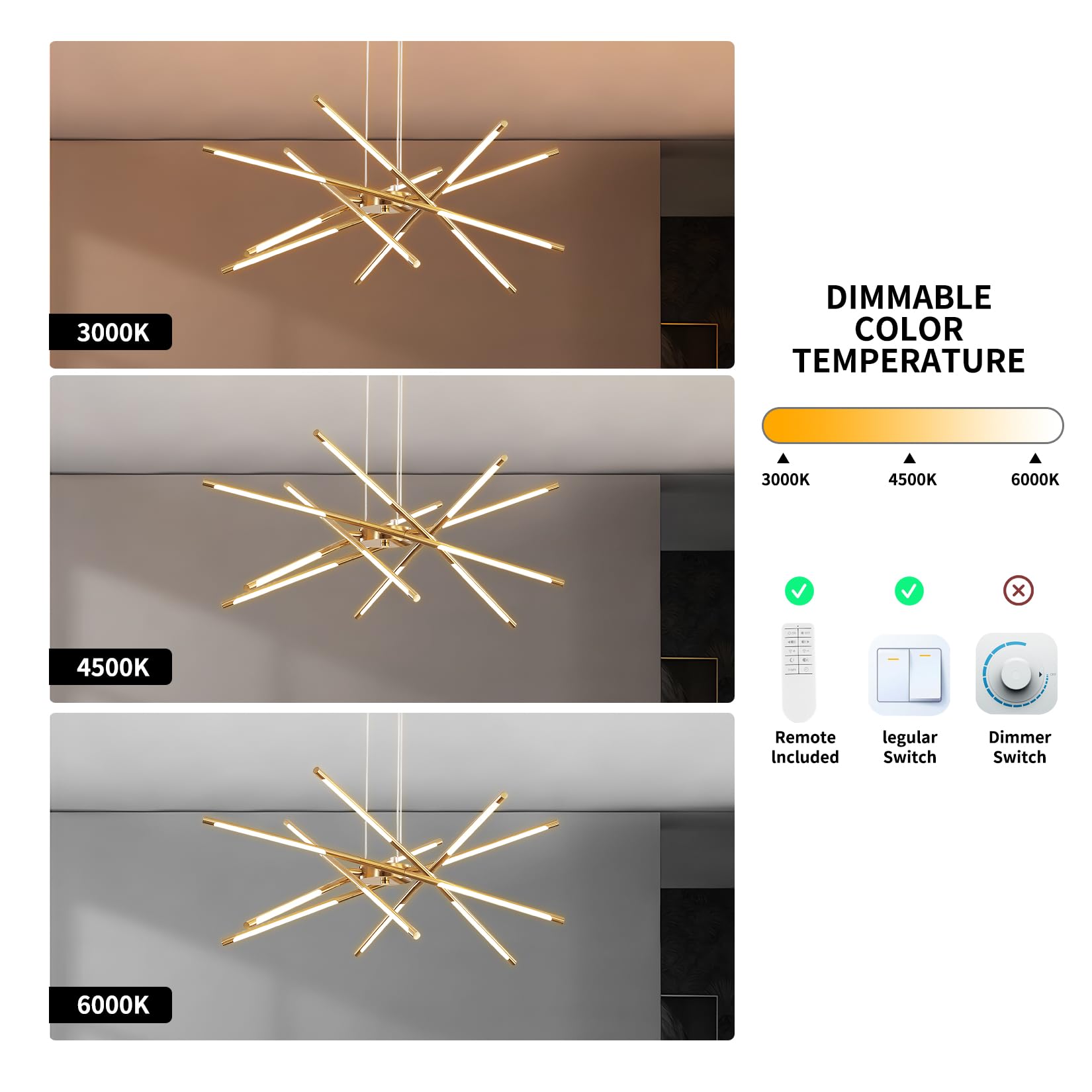Modern Gold Chandelier,12 Lights Linear Pendant Light Fixtures Led Chandeliers For Dining Room Farmhouse Hanging Light For Bedro