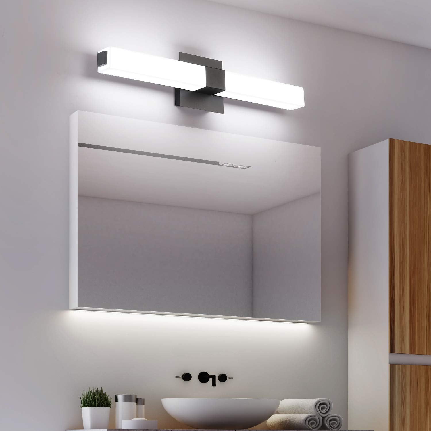 ZUZITO 24" Bathroom Vanity Light - Matte Black LED 18W Cool White 6000K, Modern Design for Over Mirror Lighting