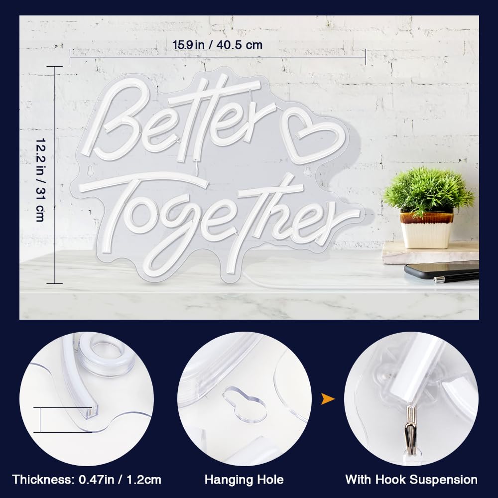 Arrinew Led Neon Sign - Better Together Warm White Acrylic Wall Decor, Model Nhd06, Usb Powered For Parties & Holidays