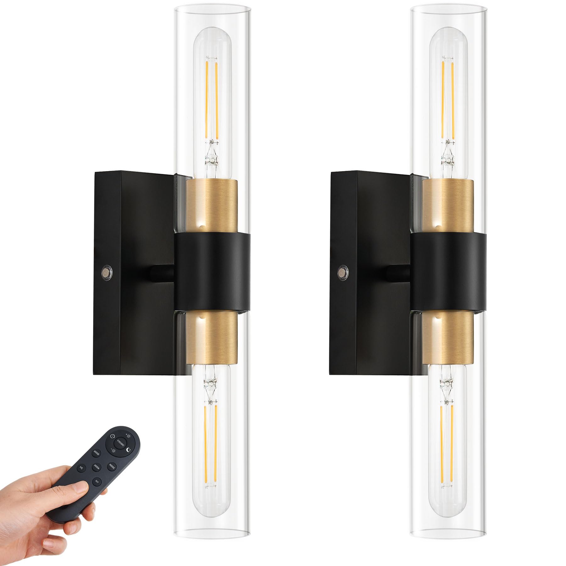 Battery Operated Wall Sconce Set of 2 with Remote Control, 12000mAh Rechargeable Wall Lights, Wireless Dimmable Wall Lamps for B