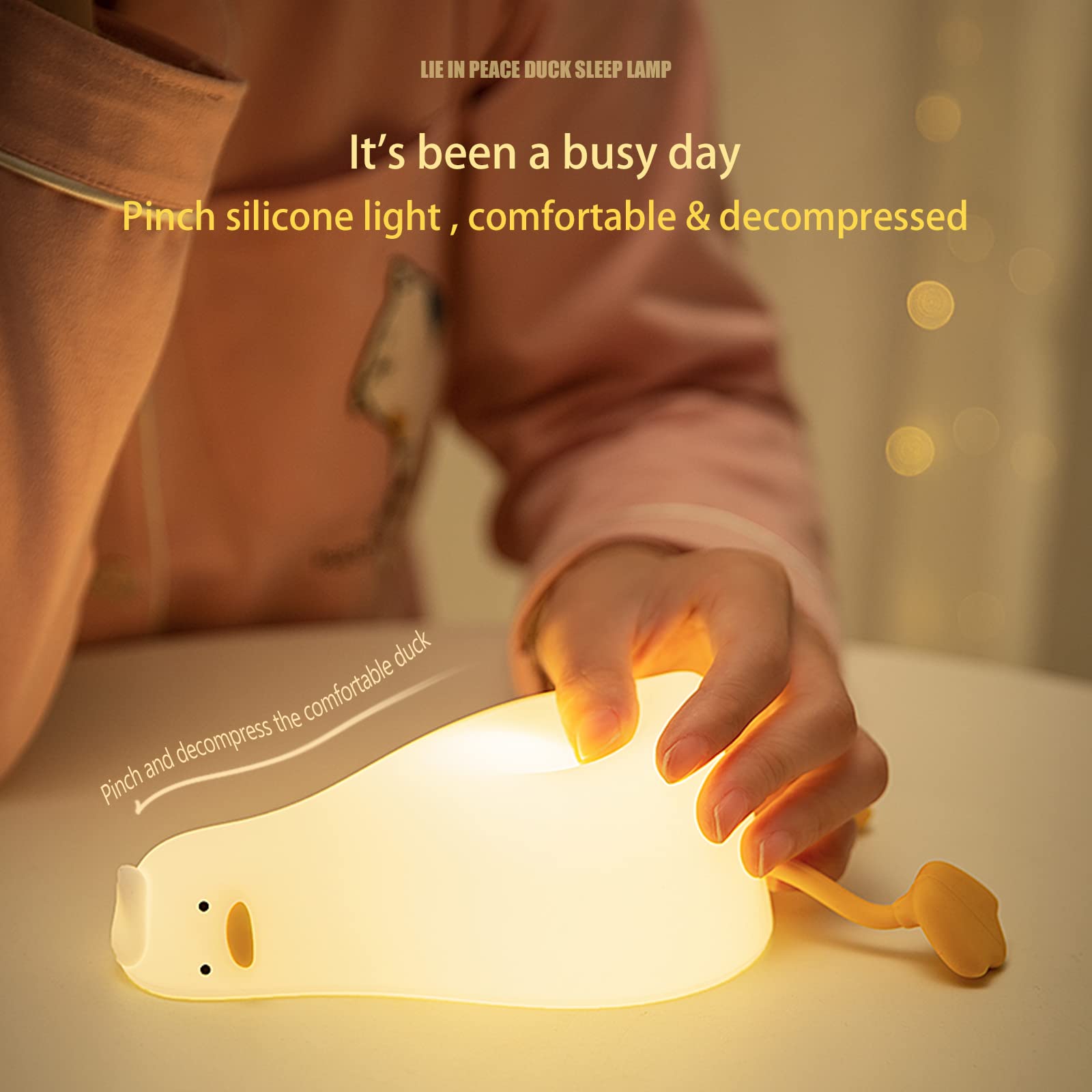 Muid Benson Lying Flat Duck Night Light, Led Squishy Duck Lamp, Cute Light Up Duck, Silicone Dimmable Nursery Nightlight, Rechargeable Bedside Touch Lamp For Breastfeeding, Finn The Duck.