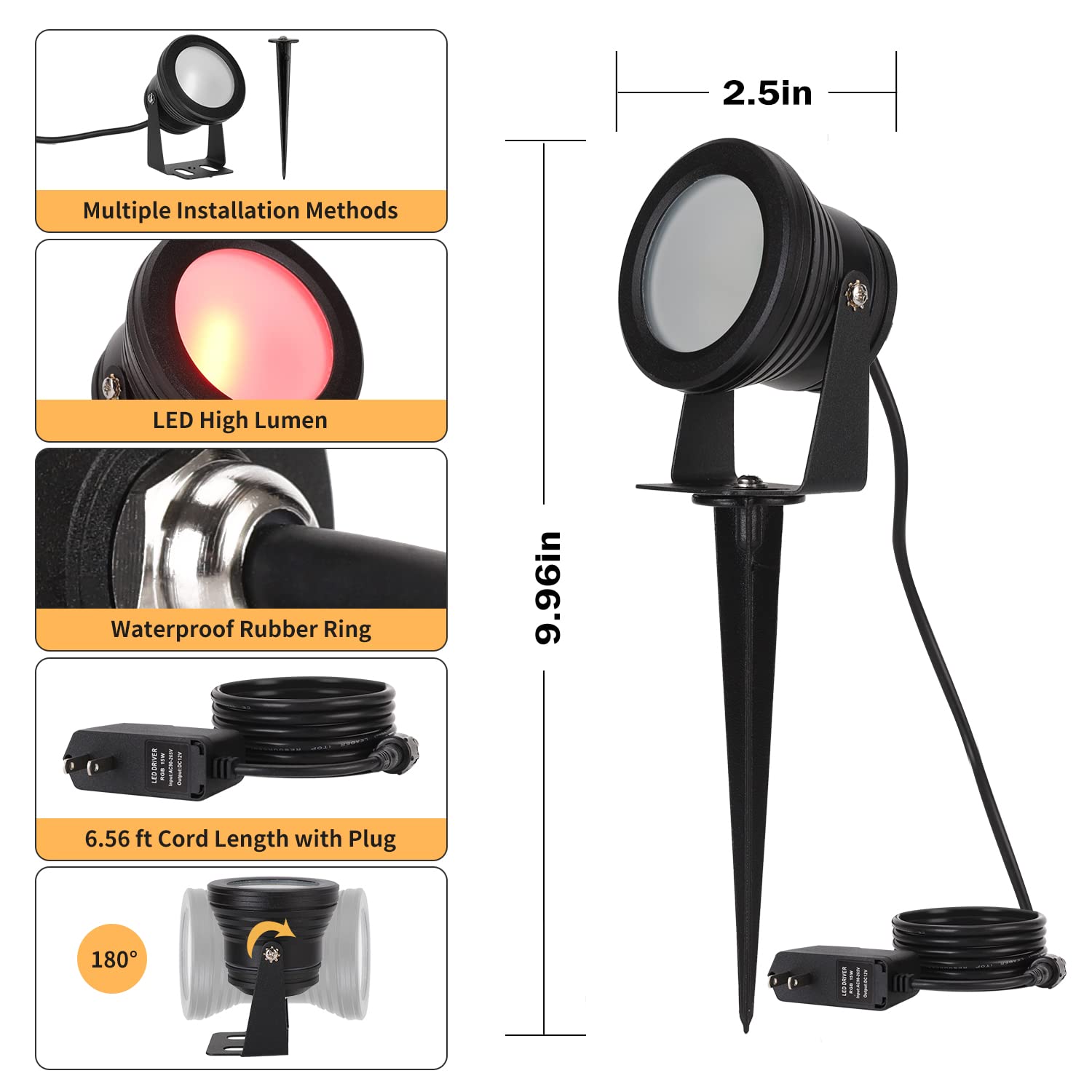 Atractligte 15W Rgb Spotlights, Ip67 Waterproof, Bluetooth Dimmable, 2 Pack For Yard Decoration